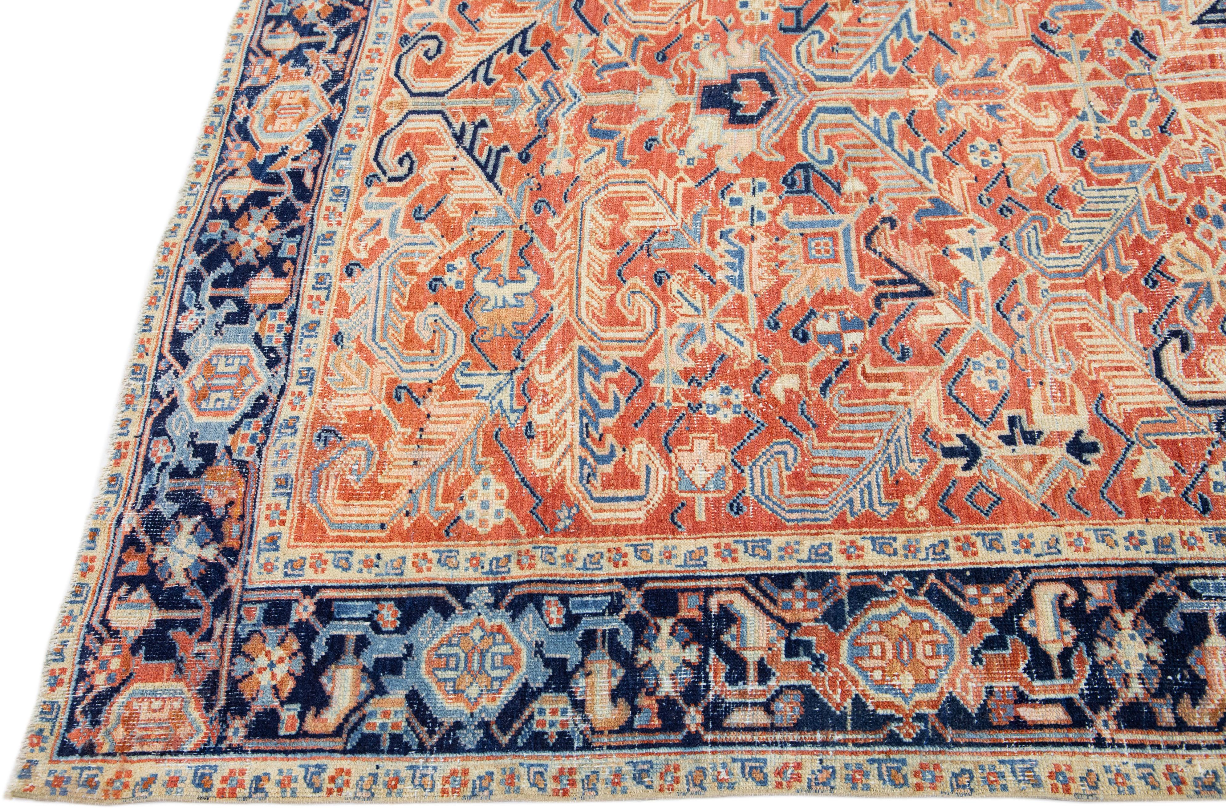 Early 20th Century Antique Persian Heriz Rust Handmade Wool Rug with All Over Design For Sale