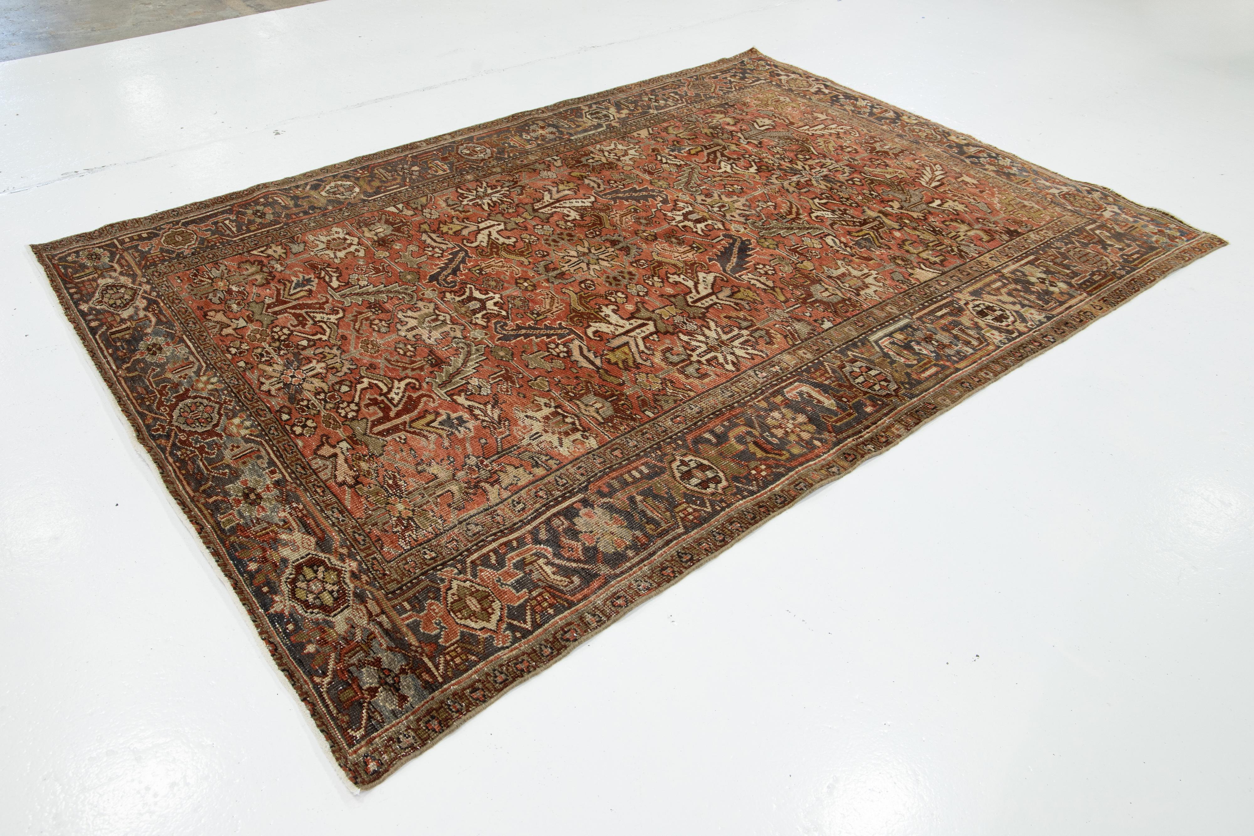 Heriz Serapi Tapis persan Heriz Rust fait à la main avec motif sur toute la surface en vente