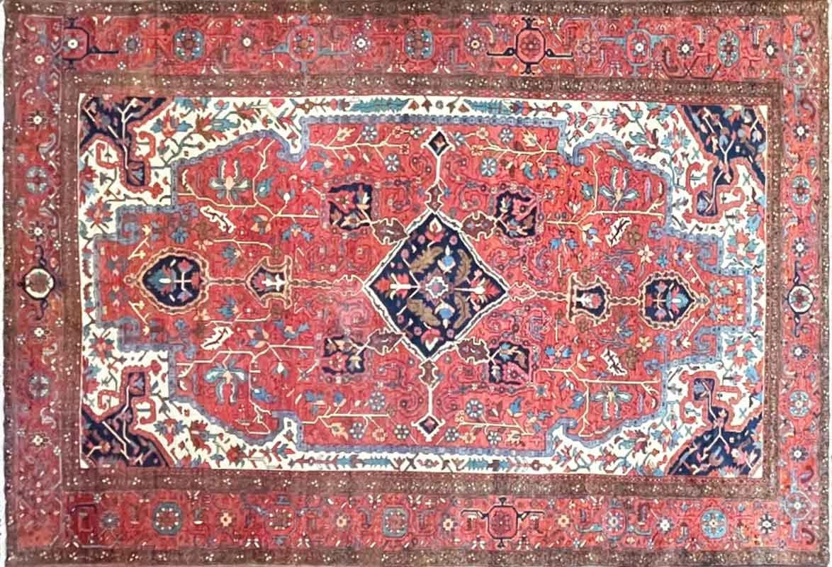 Size
9' x 13'
 Description
ANTIQUE northwest PERSIAN HERIZ carpet. circa date: 1920. A beautiful painting for floor covering, made of natural dyed wool.
A charming antique Persian Heriz carpet it has a range of outstanding colors.
A great