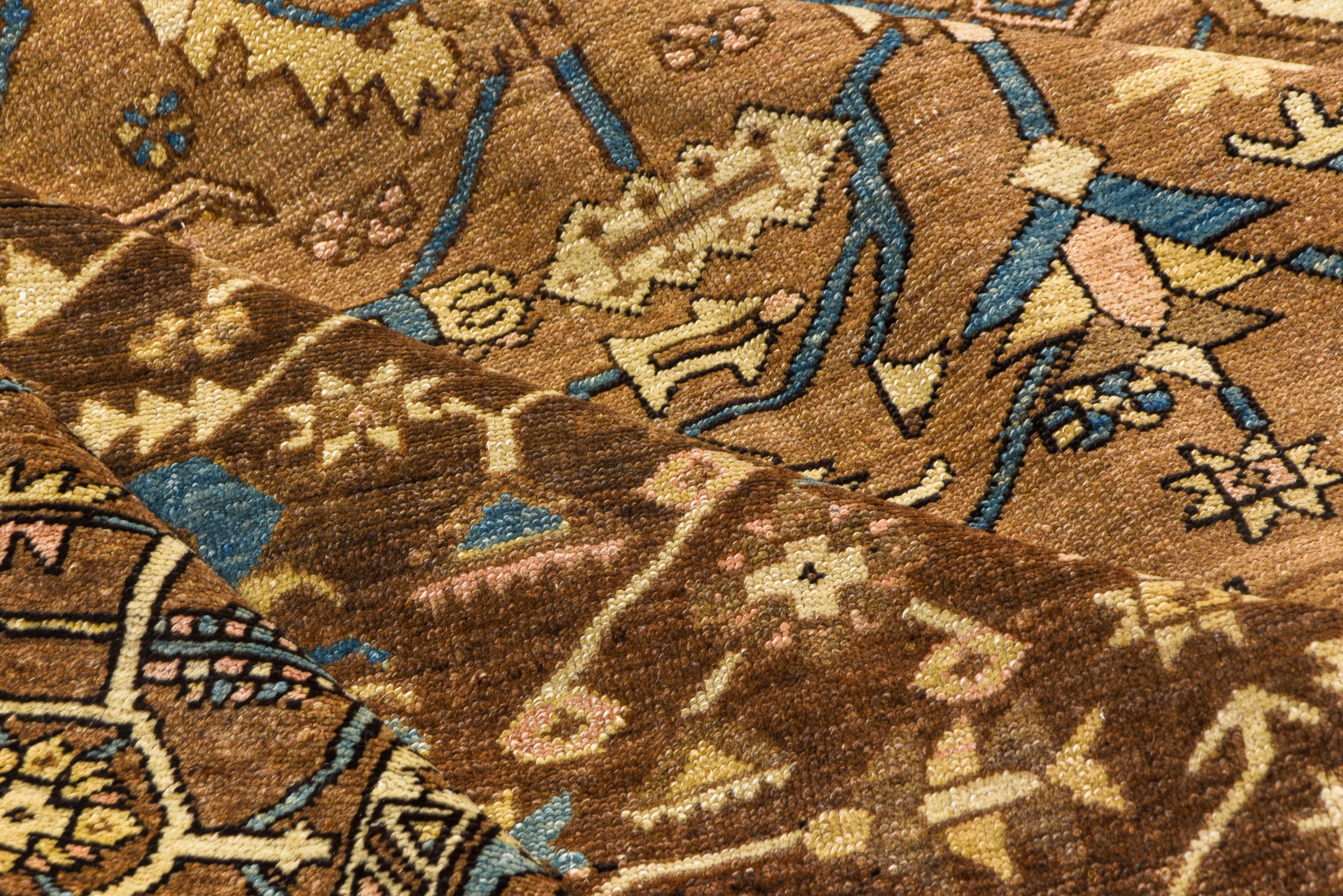 Wool Antique Persian Heriz Serapi Carpet, circa 1910s, Neutral Palette For Sale