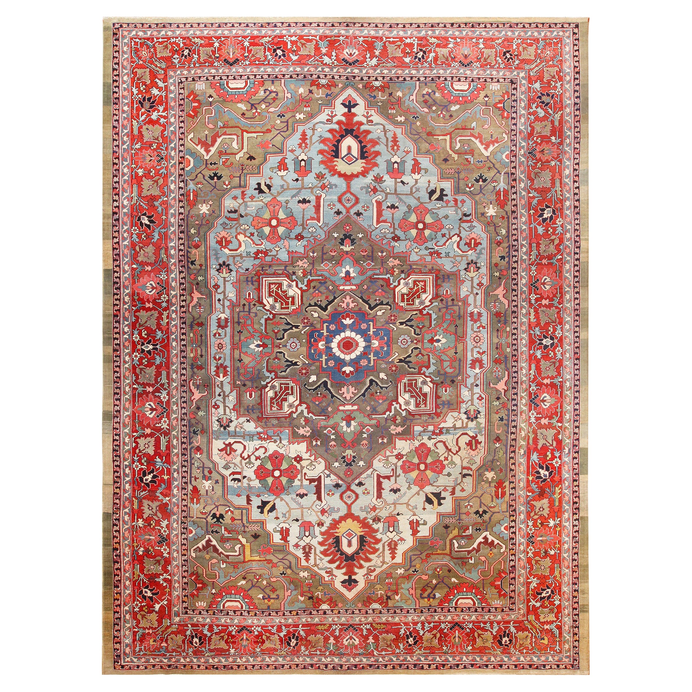 Antico tappeto persiano Heriz Serapi. Dimensioni: 12' 6" x 17' 6"