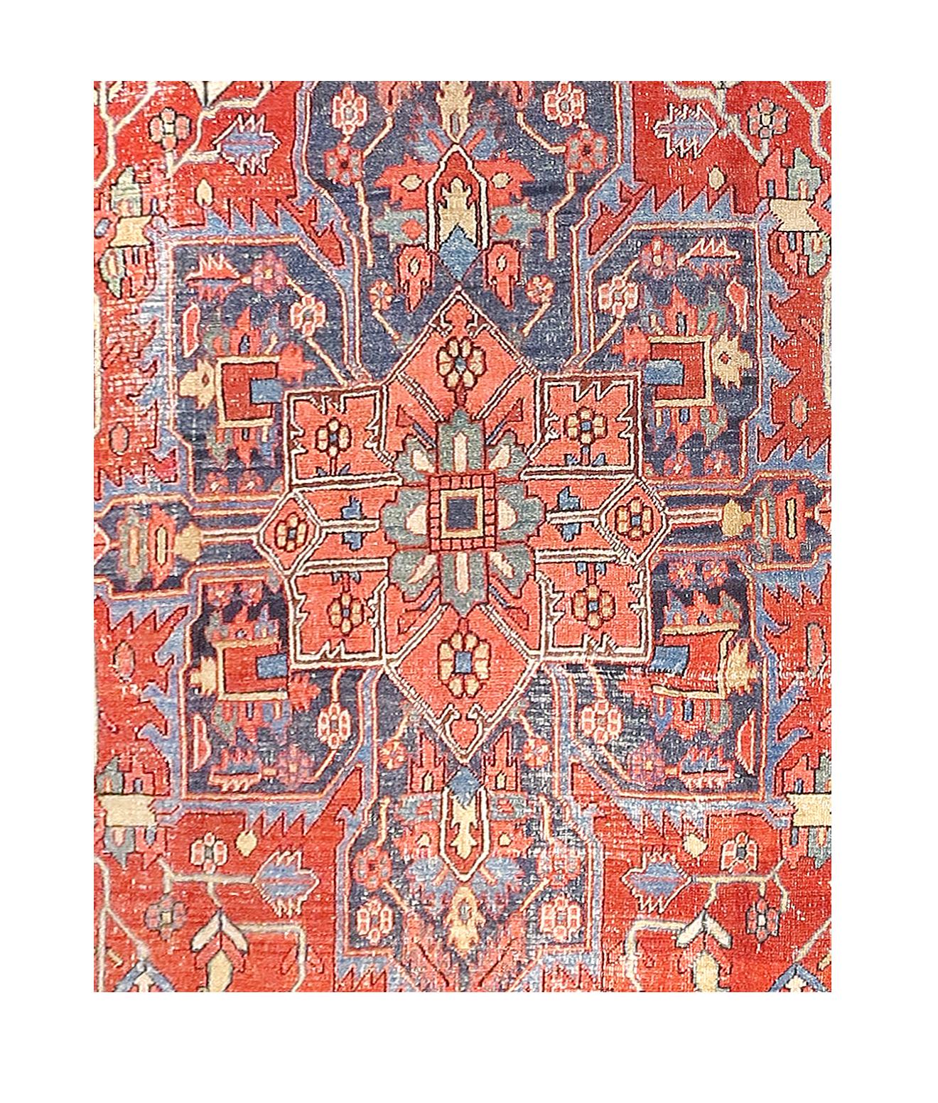Hand-Knotted Antique Persian Heriz