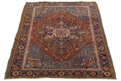 Antique Persian Heriz Serapi Heritage Rug Geometric Medallion Wool 9x13