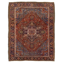 Antique Persian Heriz Serapi Heritage Rug Geometric Medallion Wool 9x13