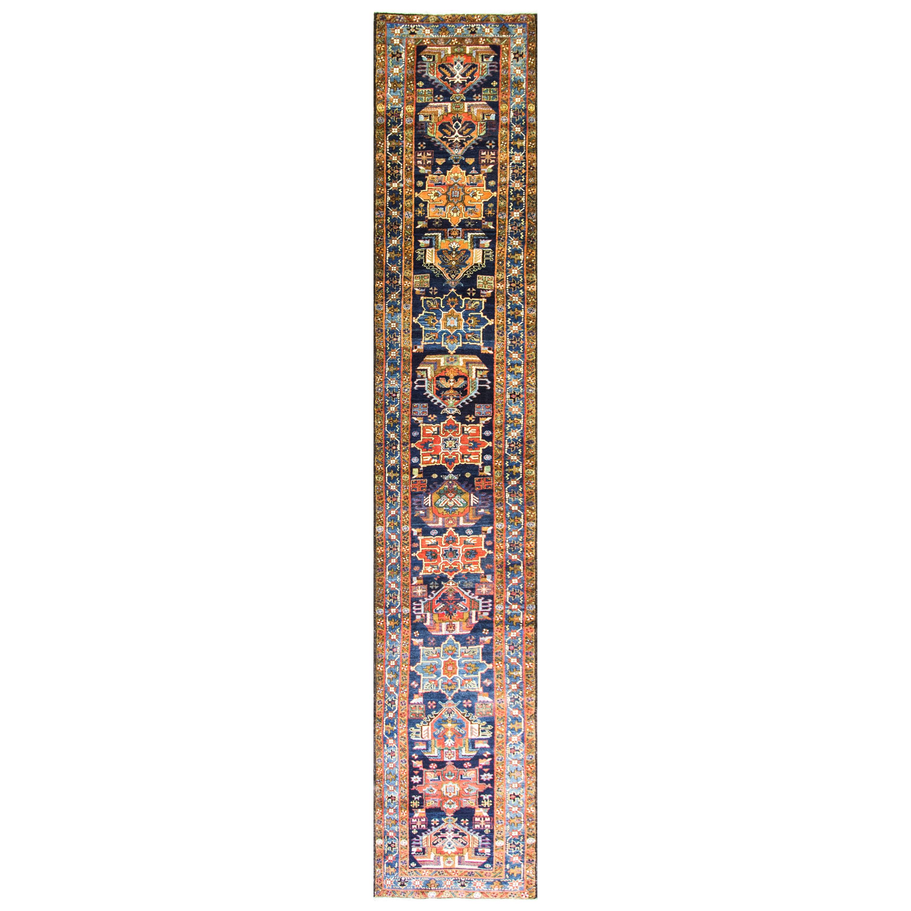 Antique Persian Heriz, Serapi, Karaja Runner, 2'9" x 17'