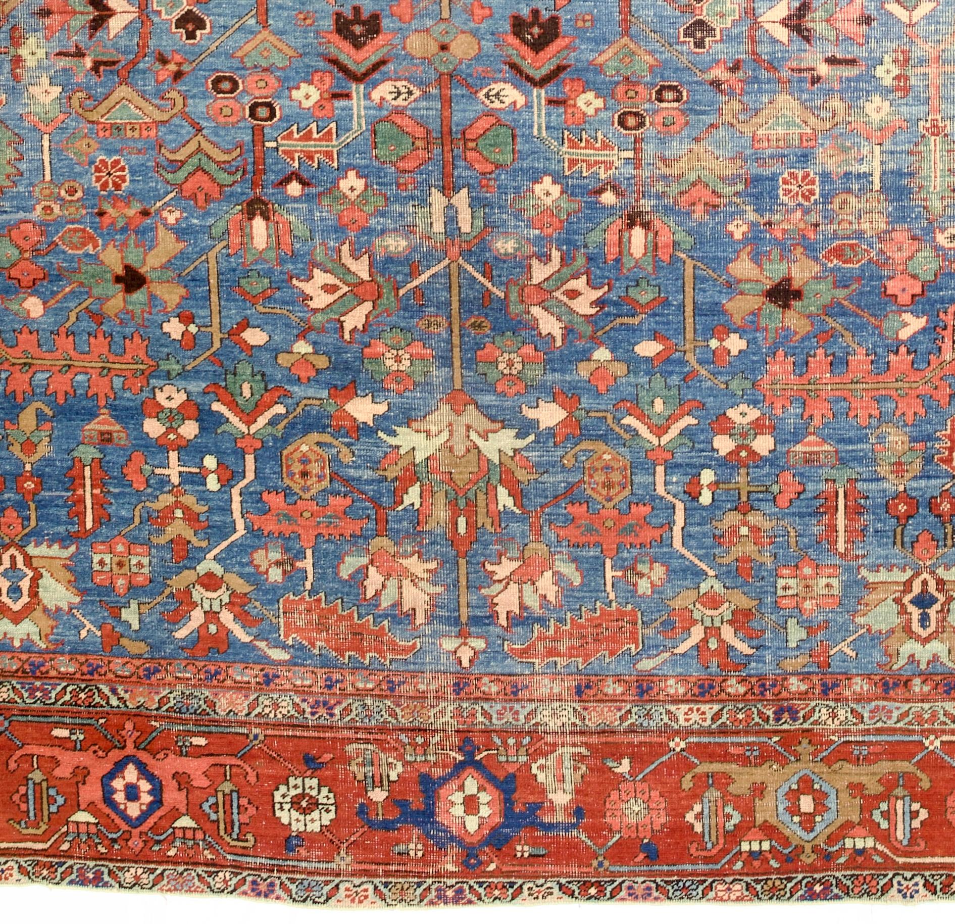 19th Century Antique Persian Heriz Serapi Rug 9’6” x 12’4” For Sale