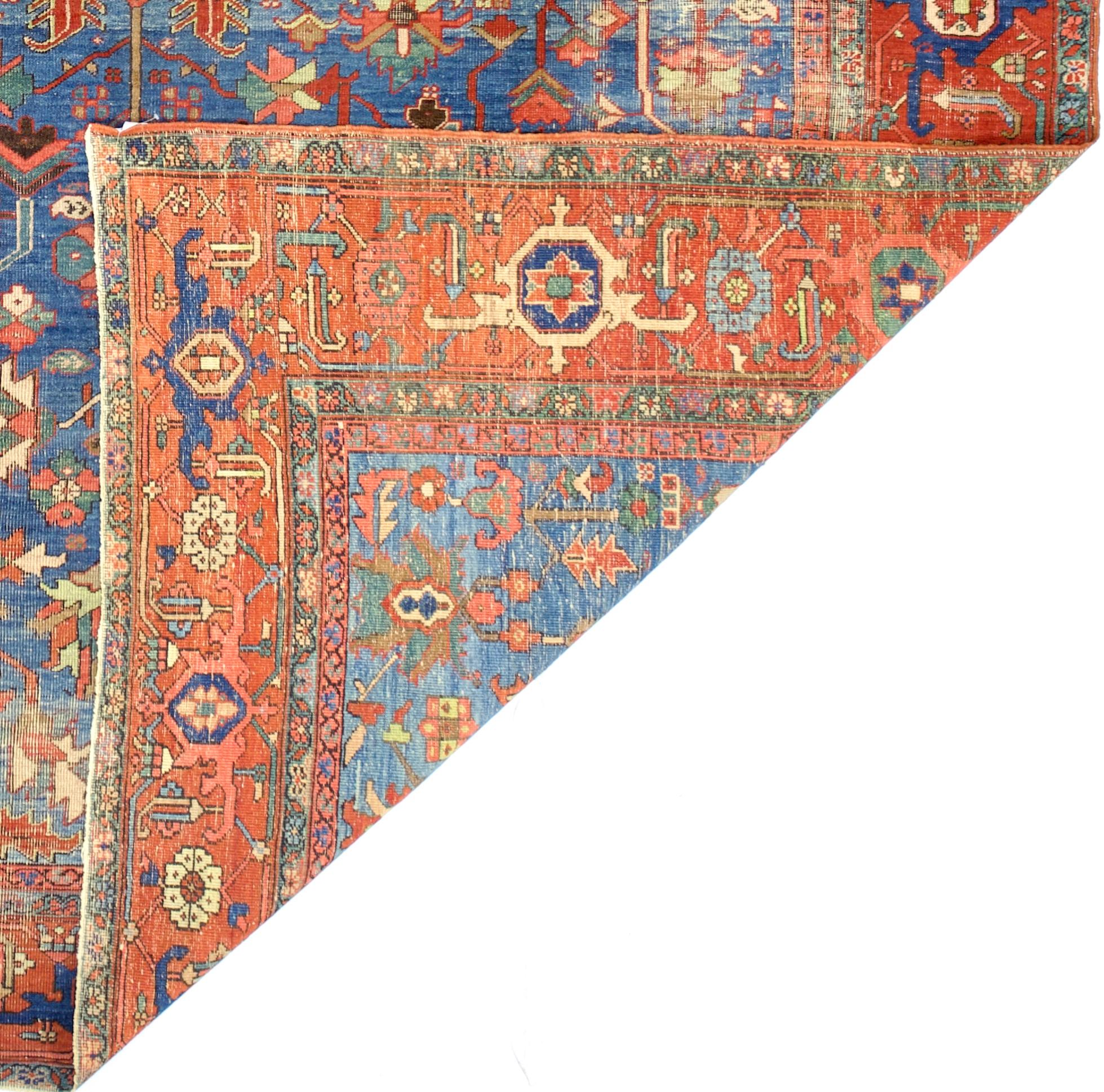Wool Antique Persian Heriz Serapi Rug 9’6” x 12’4” For Sale