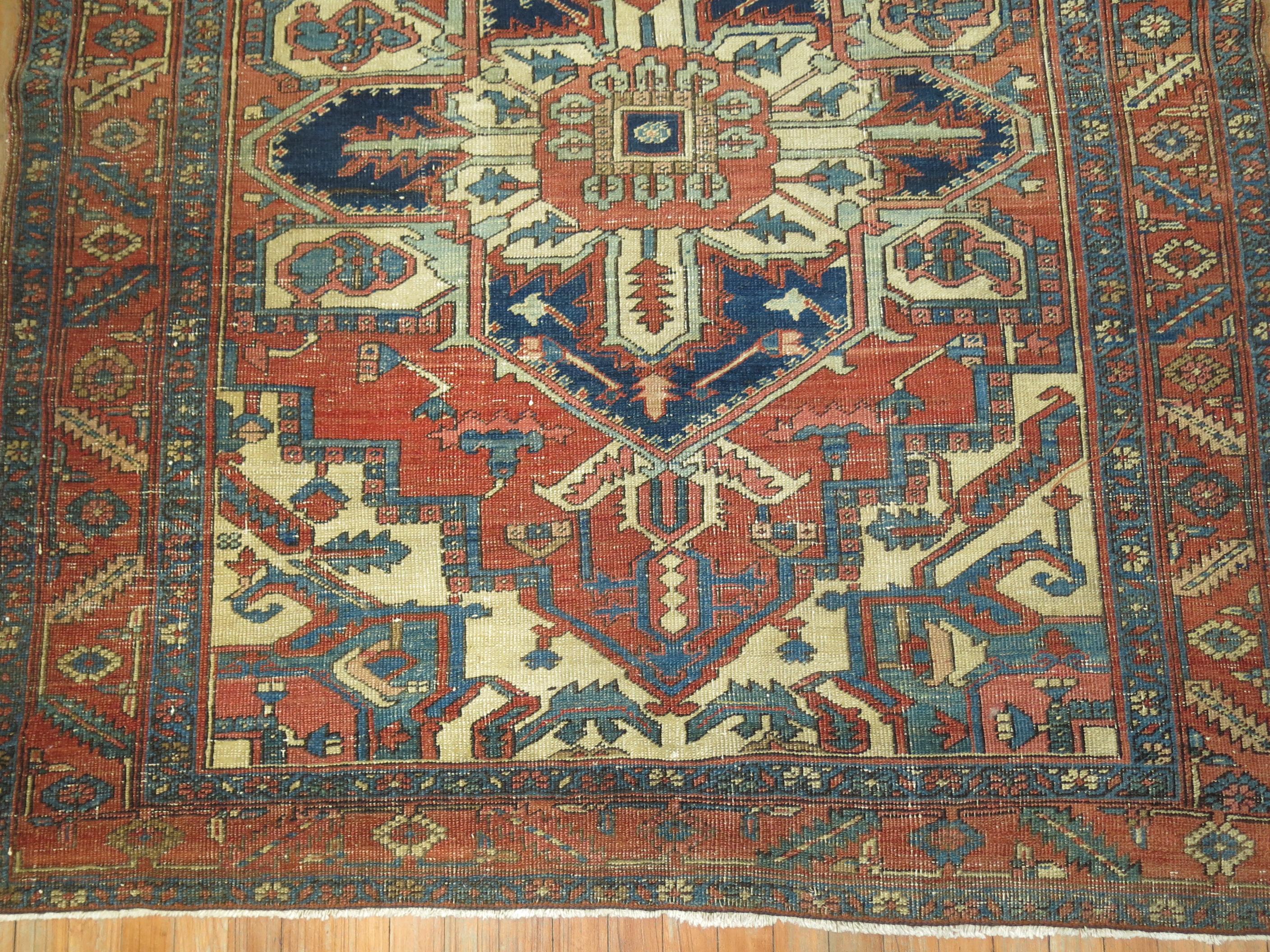 Wool Zabihi Collection Antique Square Heriz Carpet For Sale