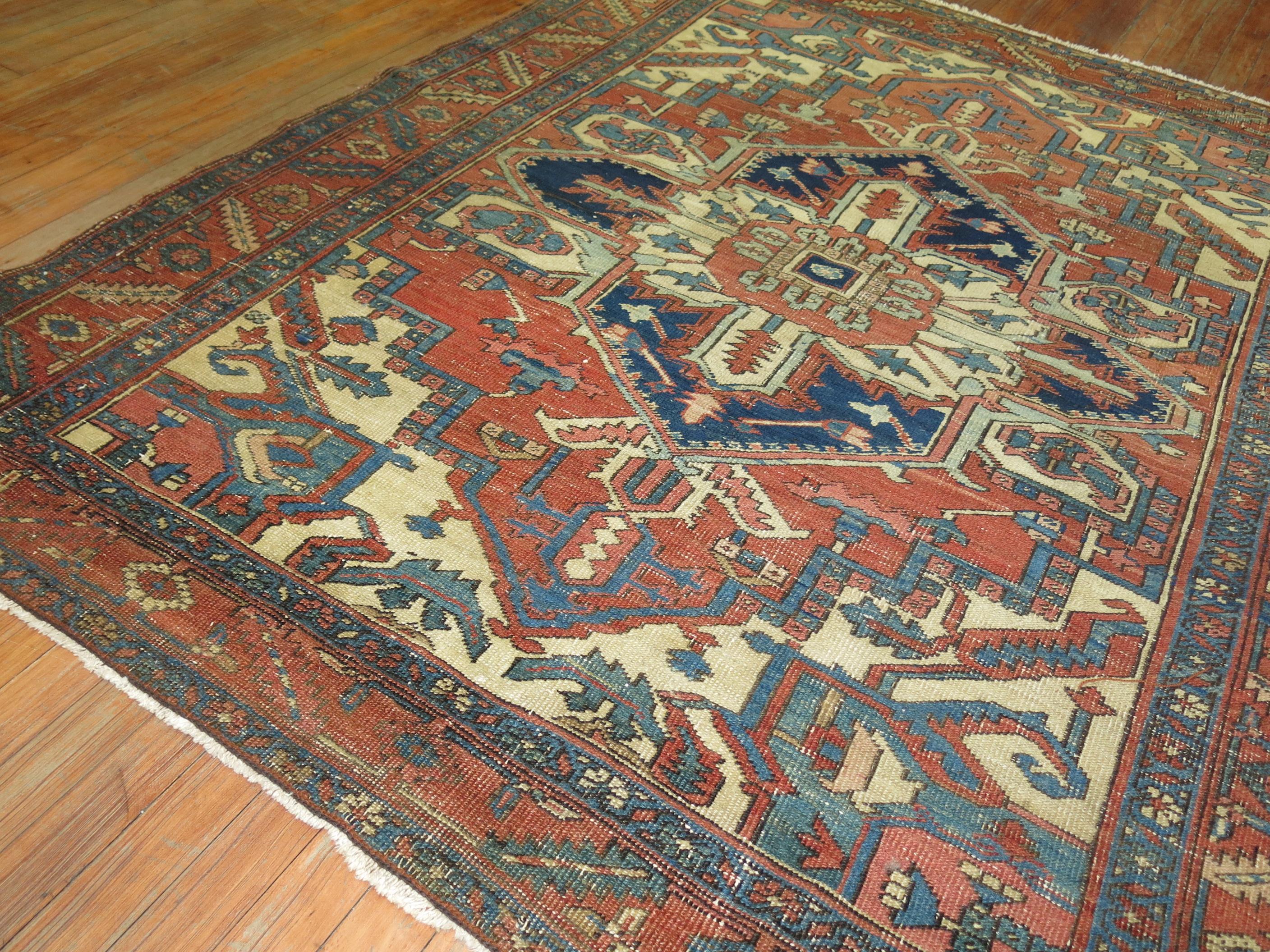 Rustic Zabihi Collection Antique Square Heriz Carpet For Sale