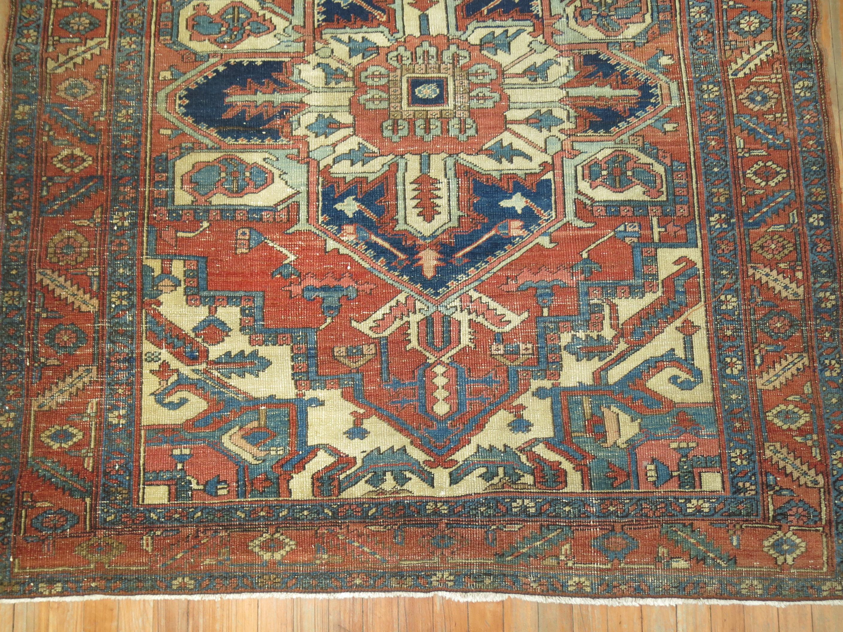 Persian Zabihi Collection Antique Square Heriz Carpet For Sale