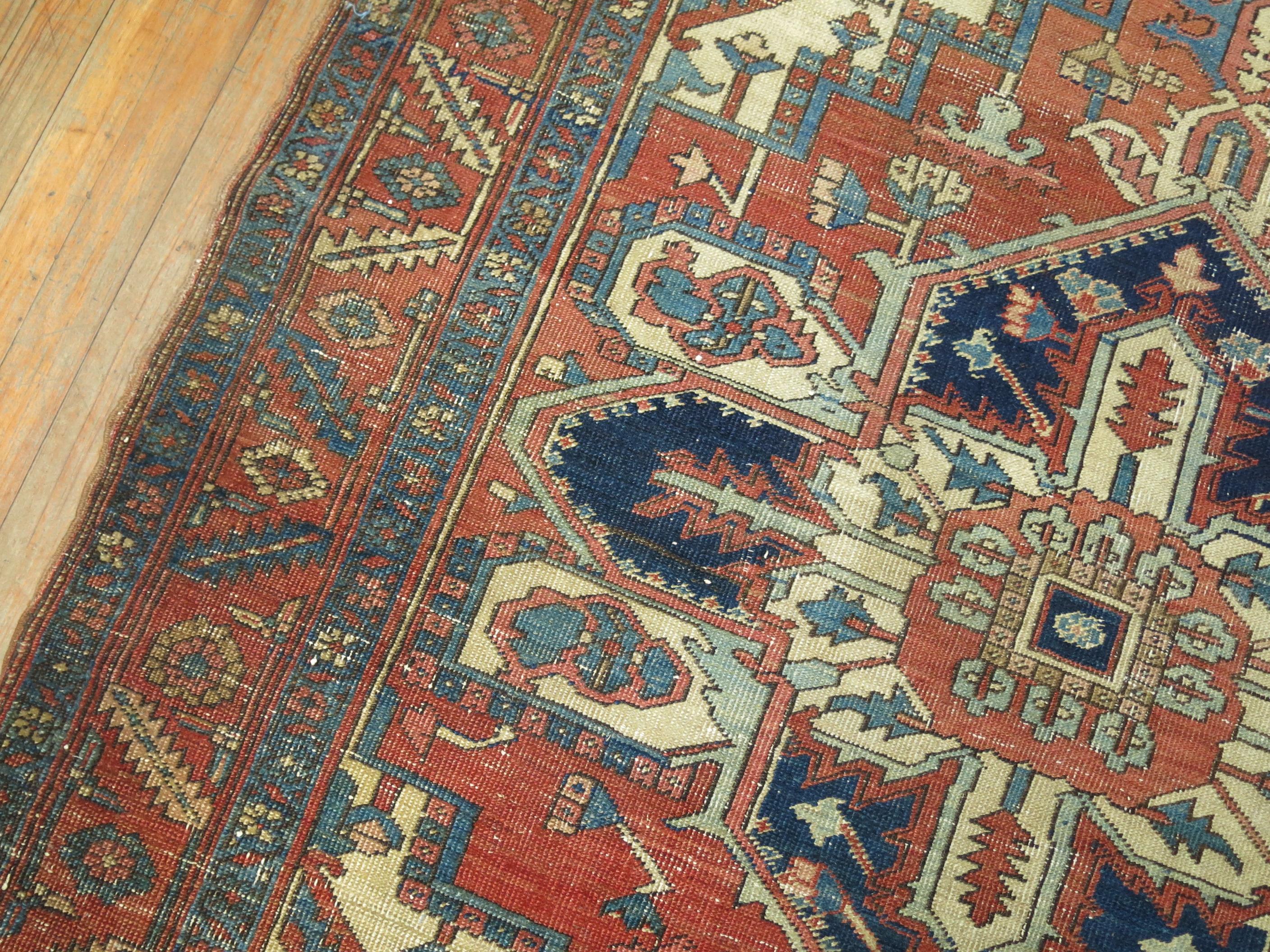 Hand-Knotted Zabihi Collection Antique Square Heriz Carpet For Sale