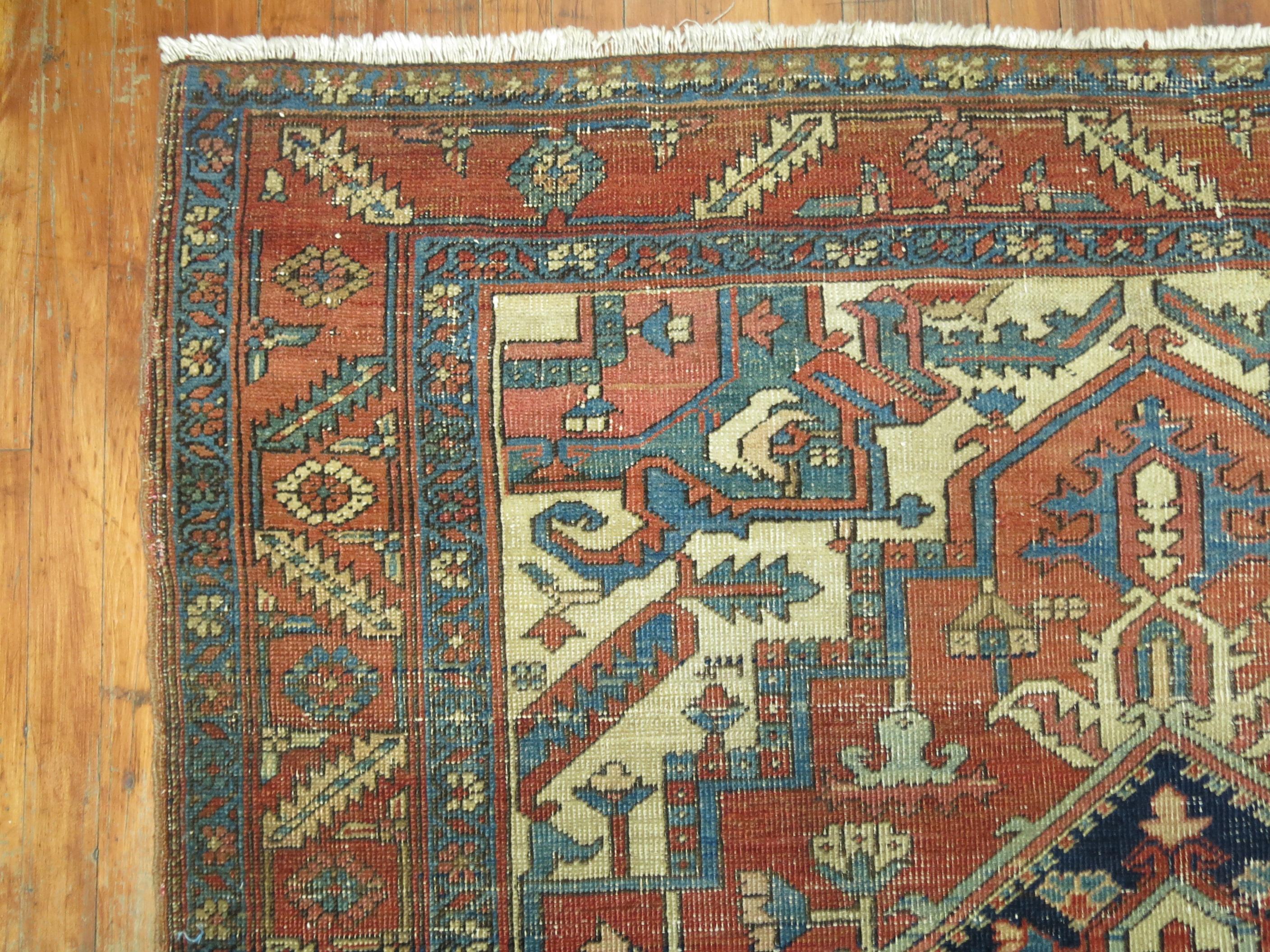 Zabihi Collection Antique Square Heriz Carpet In Good Condition For Sale In New York, NY