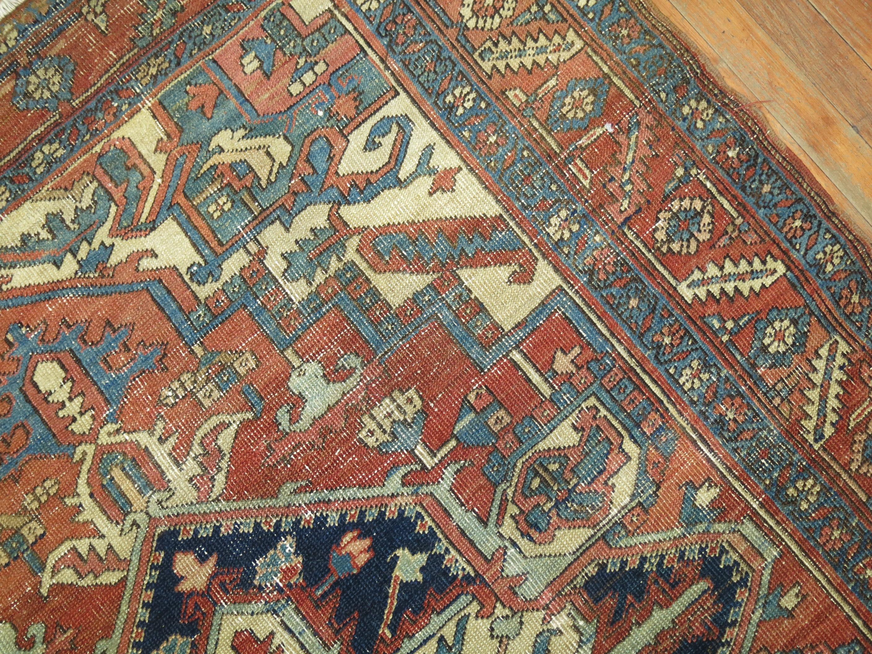 20th Century Zabihi Collection Antique Square Heriz Carpet For Sale