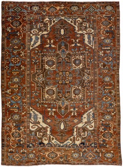 Antique Persian Heriz Serapi Handmade Allover Designed Brown Wool Rug