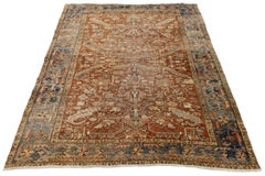 Antique Persian Heriz Serapi Rug  Hand-Knotted Terracotta & Indigo Wool