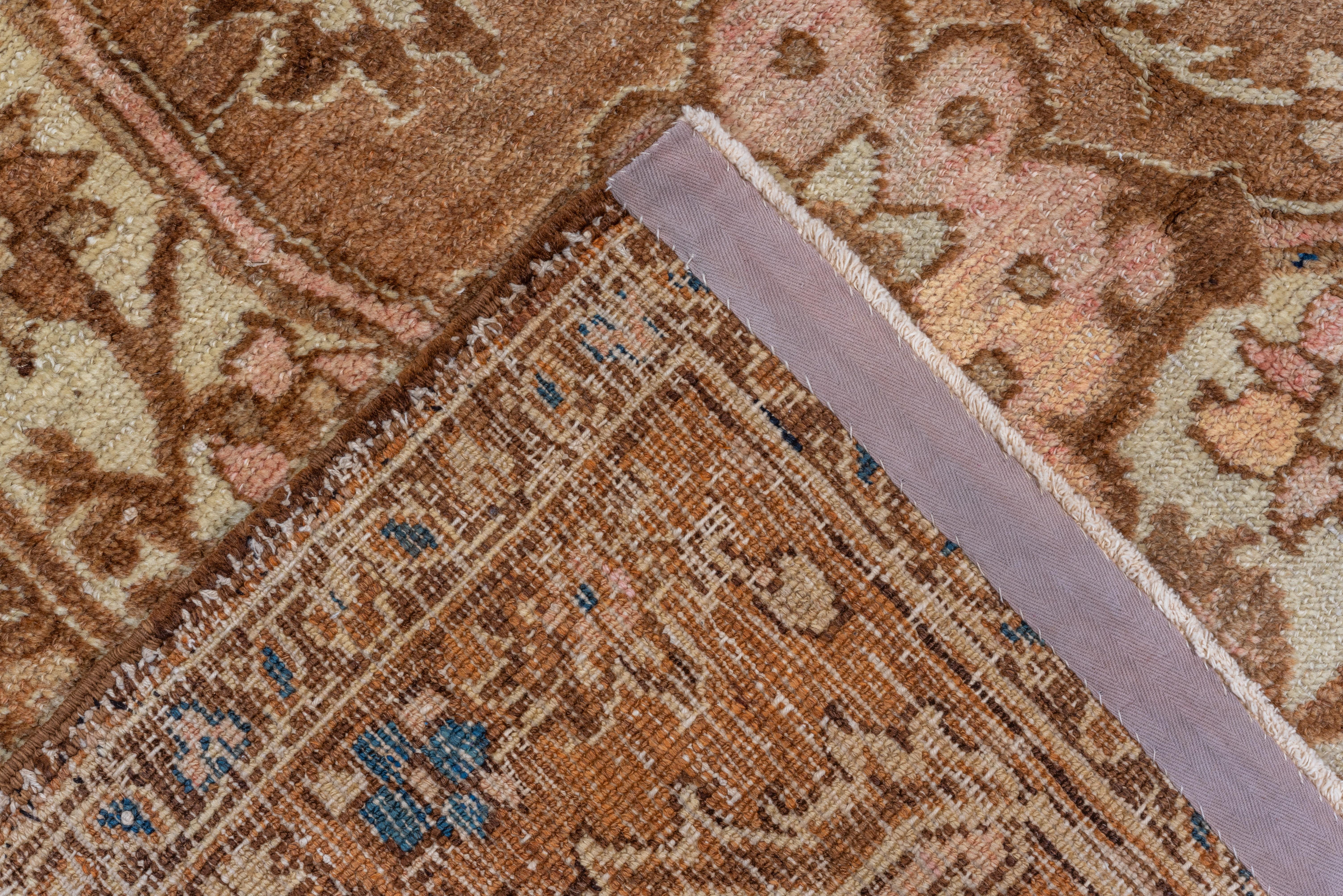 Antique Persian Heriz Serapi Rug, Tan Field with Blue & Pink Accents, Circa 1910 For Sale 2