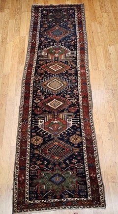 Antique Persian Heriz Serapi Runner, Wool with Vegetable Dyes