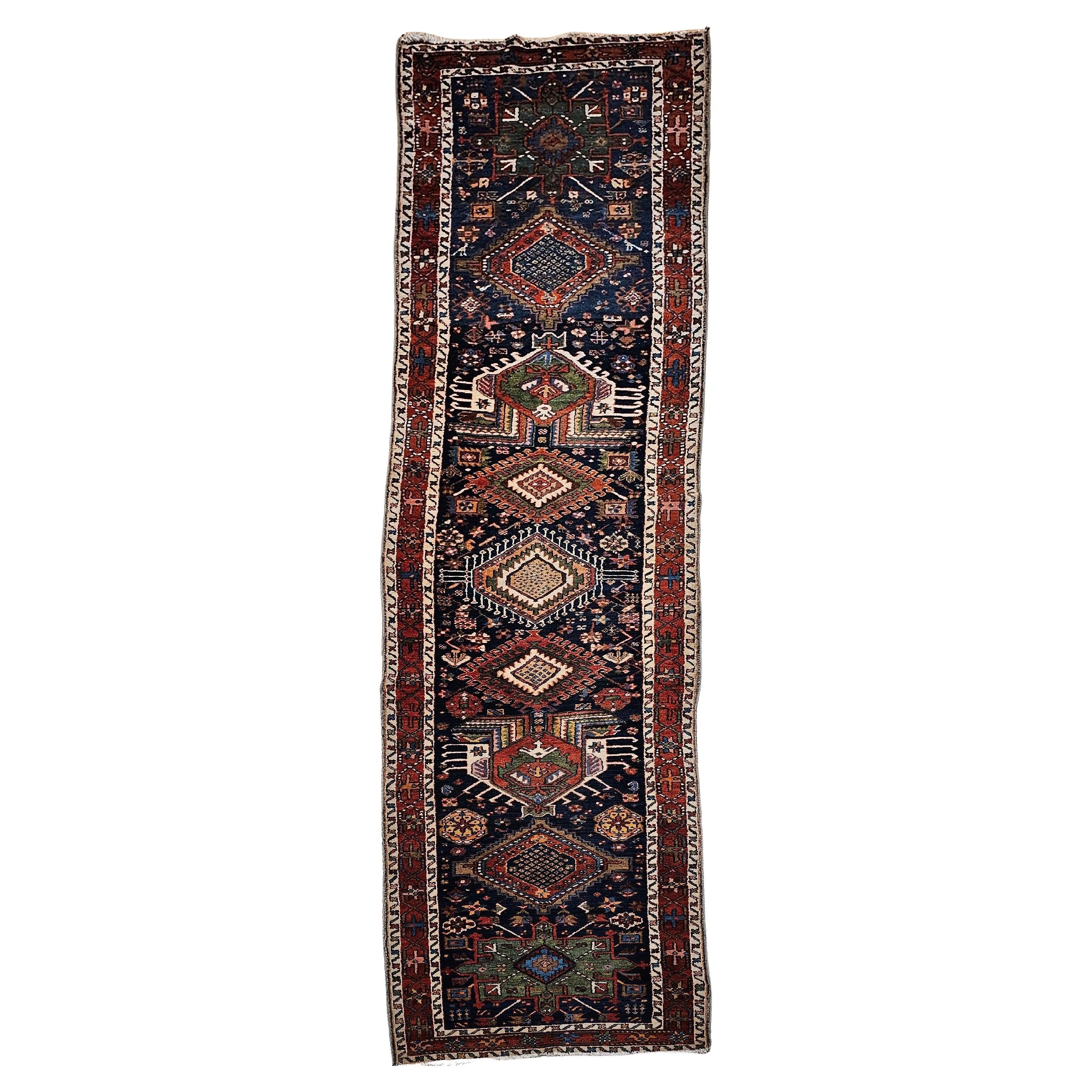 19th Century Persian Heriz Serapi Runner in Geometric Pattern