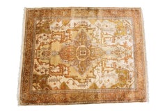 Antique Persian Heriz Serapi Silk Rug Rare Medallion 117cm × 148cm 4×5 c.1920