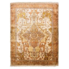 Antique Persian Heriz Serapi Silk Rug Rare Medallion 117cm × 148cm 4×5 c.1920