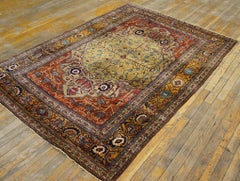 1850s Camel Rust Red Gold Antique N.W. Persian Silk Heriz Carpet 4'6" x 6'4" Rug