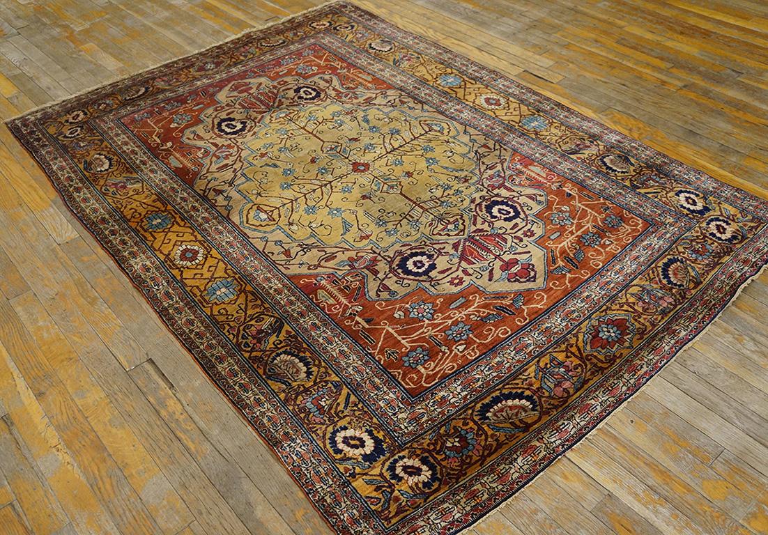 Hand-Knotted Antique Persian Heriz Silk Rug 4' 6