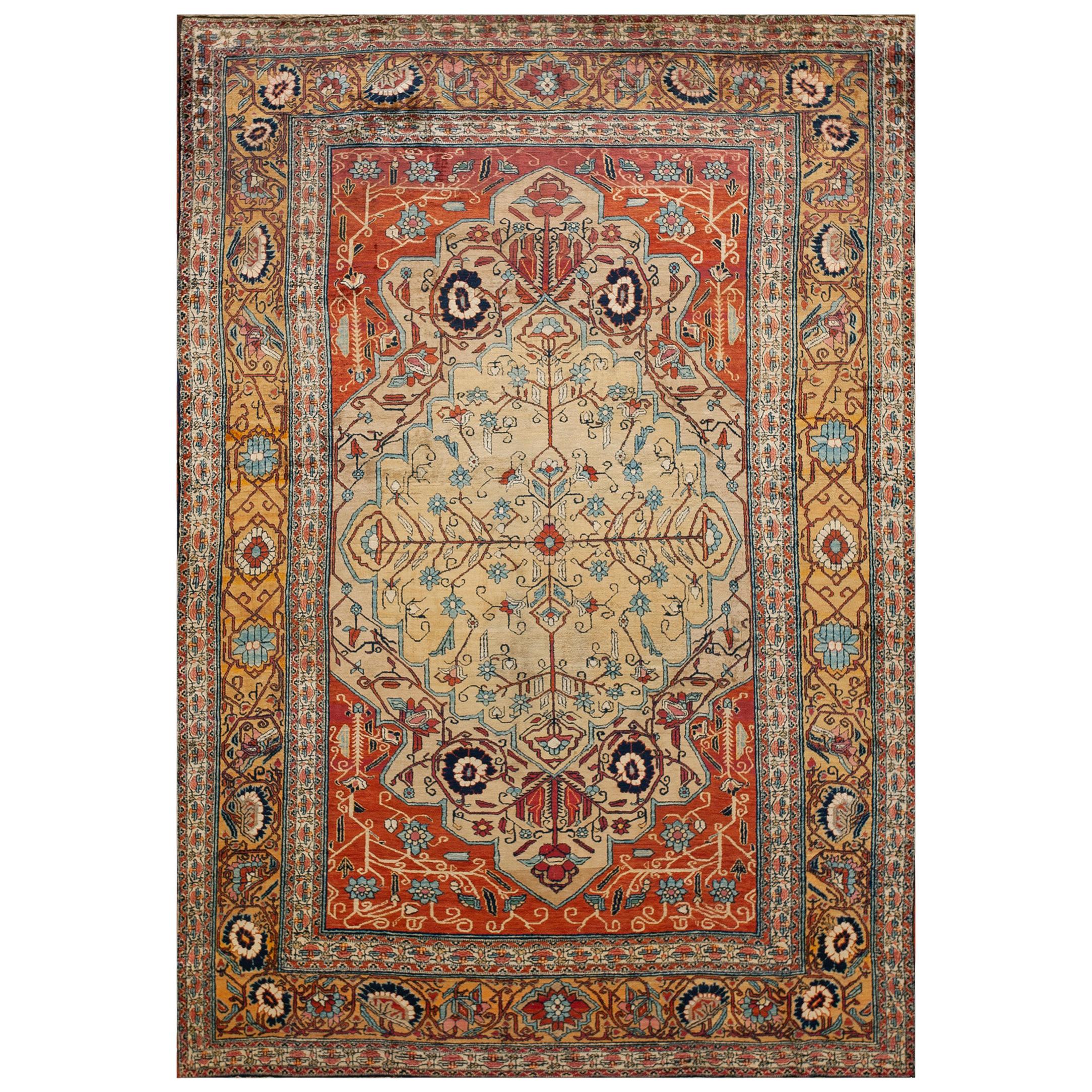 Antique Persian Heriz Silk Rug 4' 6" x 6' 4"  For Sale