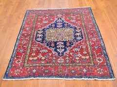 Antigua Alfombra Oriental Persa Heriz Pequeña Tamaño Raro Lana Natural Anudada a Mano