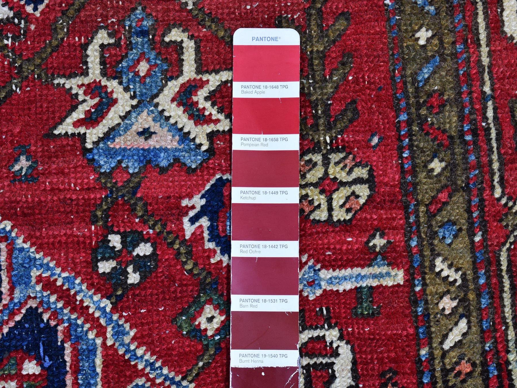 Hand-Knotted Antique Persian Heriz Smaller Rare Size Natural Wool Hand Knotted Oriental Rug For Sale