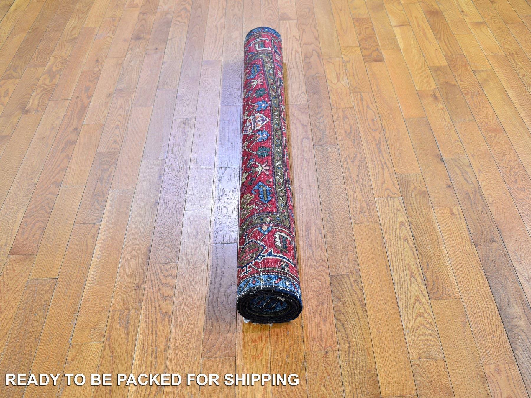 Antique Persian Heriz Smaller Rare Size Natural Wool Hand Knotted Oriental Rug In Good Condition For Sale In Carlstadt, NJ