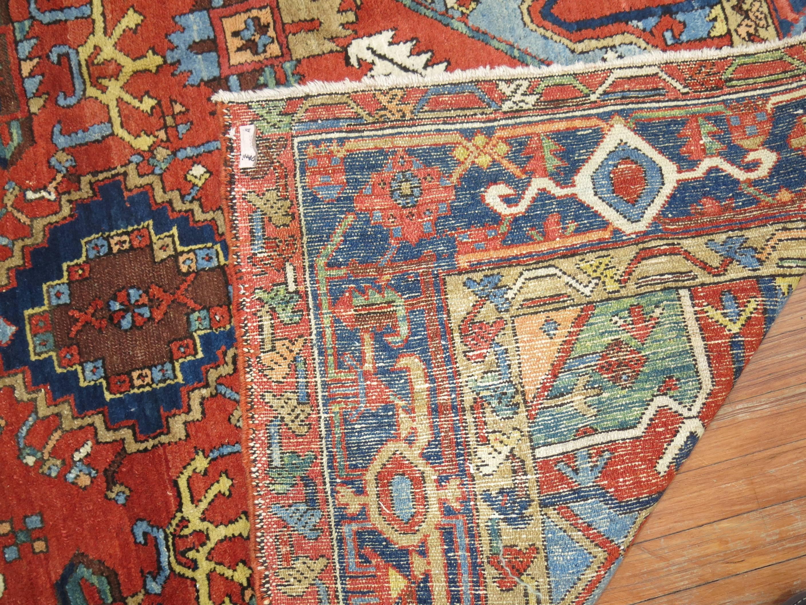 Hand-Woven Antique Persian Heriz Square Rug