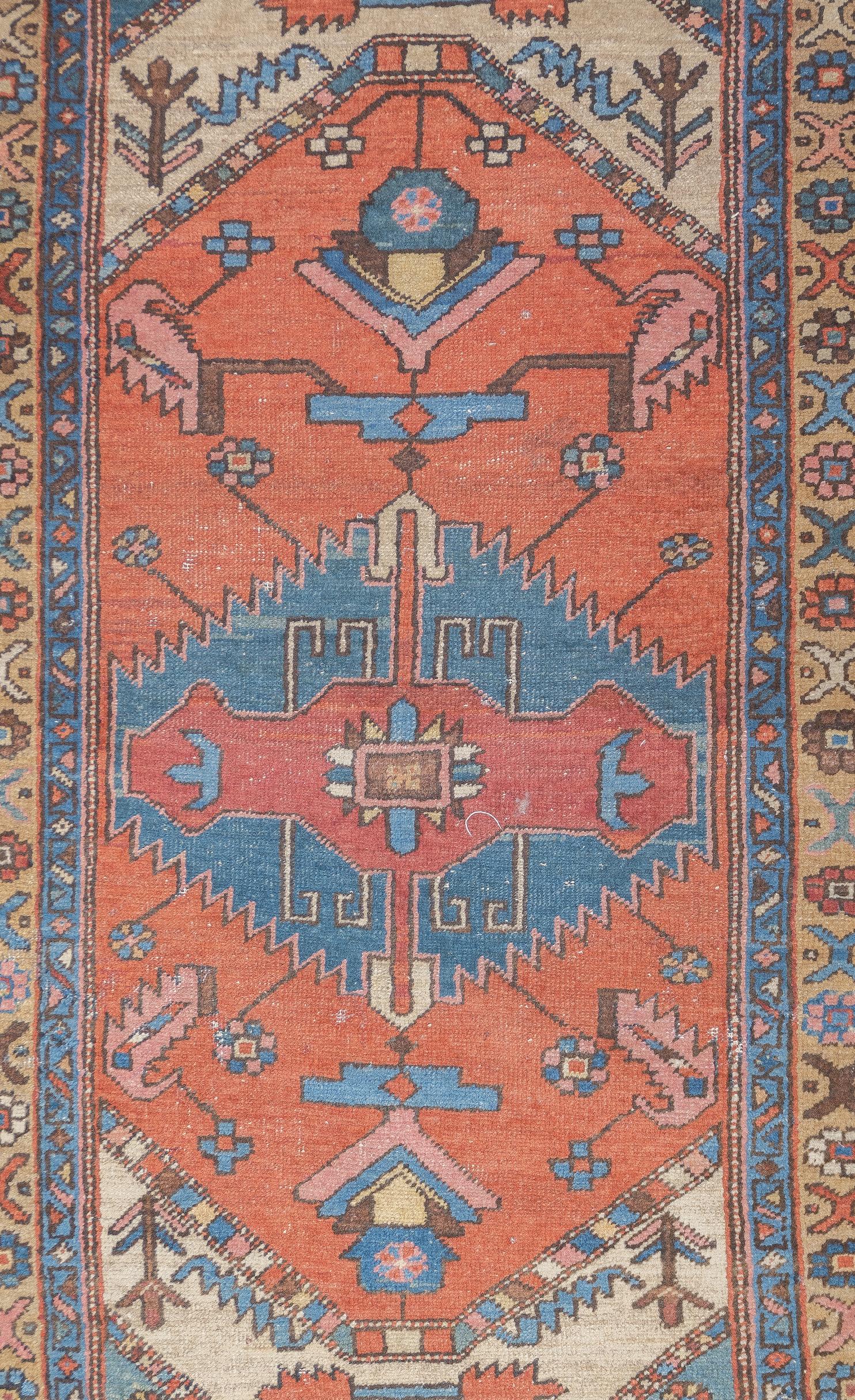 Perse Tapis persan ancien Heriz en laine 2'10'' x 4'10'' en vente