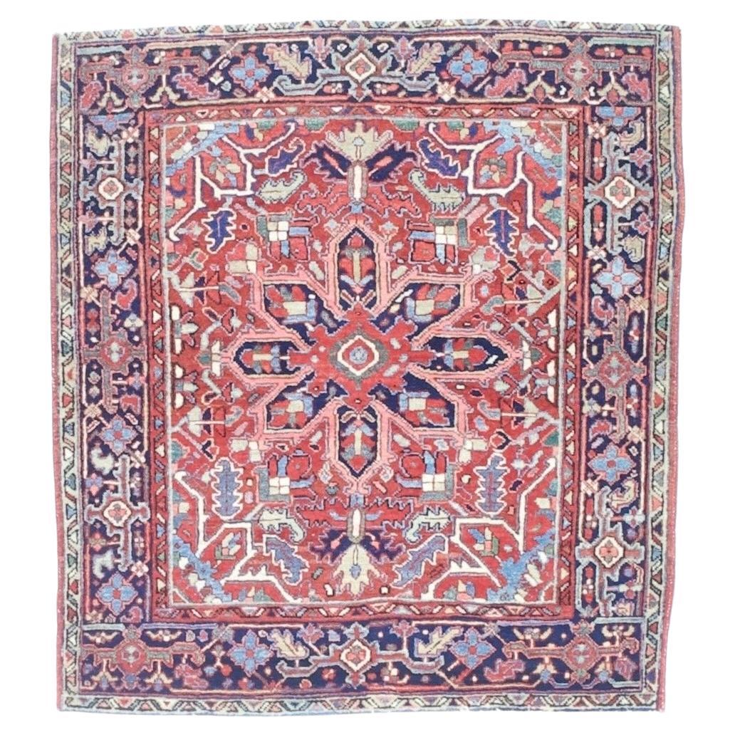 Antique Persian Heriz Wool Rug 3'11" x 4’4”