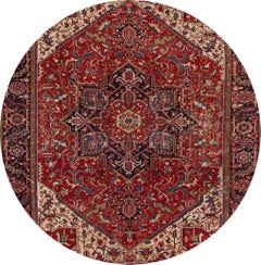 Antique Persian Heriz Hand-Knotted Wool Rug, Red Medallion, 1920
