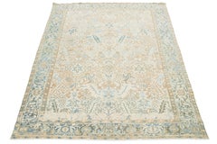 Antique Persian Heriz Wool Rug Handmade In Beige With Allover Pattern