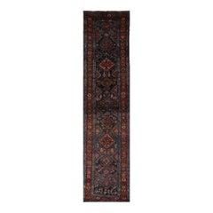 Antique Persian Heriz Wool Runner Rug, Hand-Knotted Geometric Carpet, 3′2″ × 13′