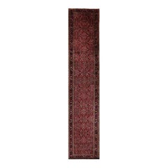 Antique Persian Heriz Wool Runner Rug, Hand-Knotted Geometric Rug, 3′9″ × 18′10"