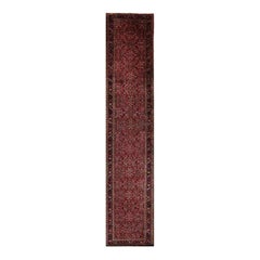 Antique Persian Heriz Wool Runner Rug, Hand-Knotted Geometric Rug, 3′9″ × 18′10"