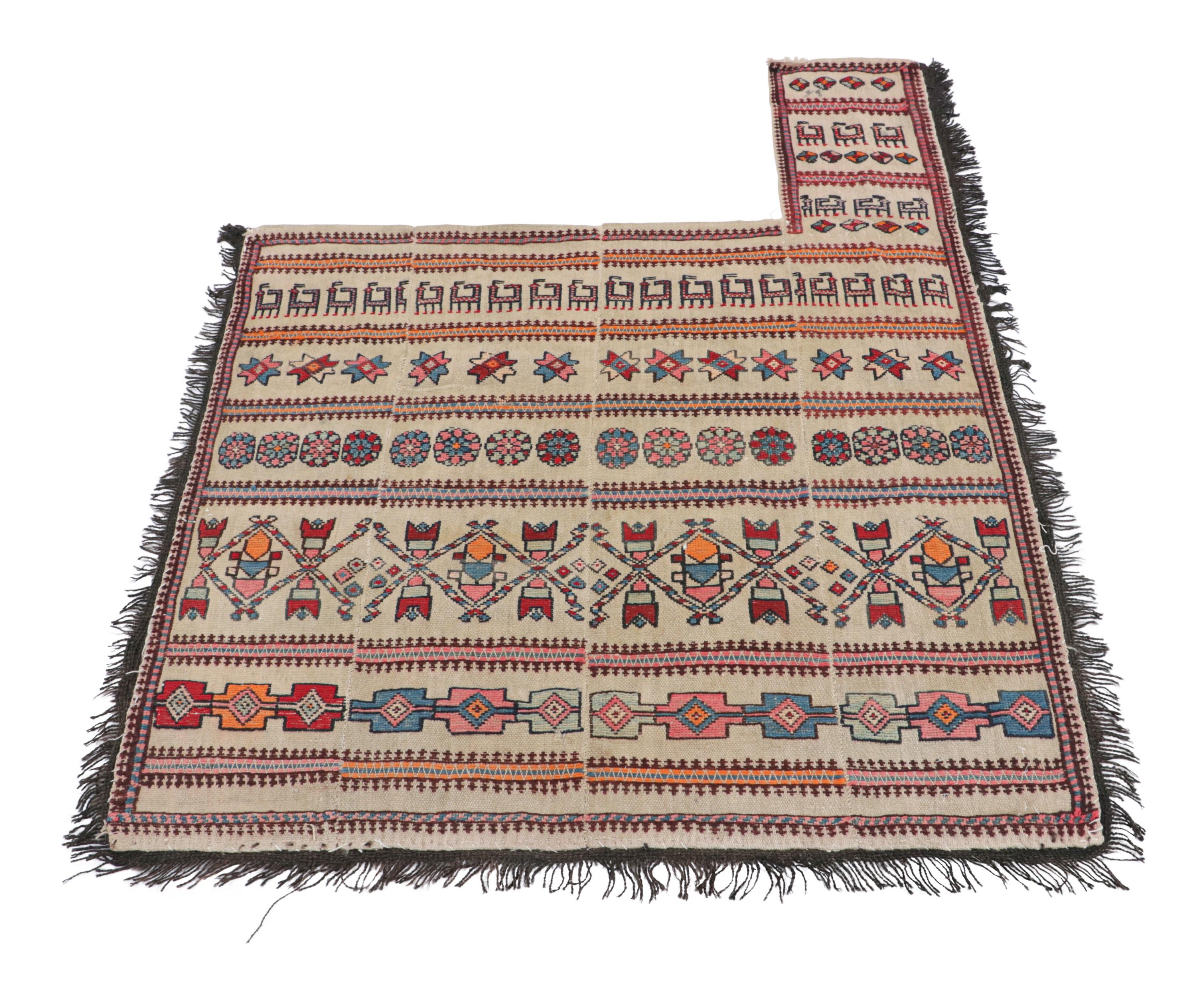 Noué à la main Ancienne couverture de cheval persane à motifs géométriques colorés - Rug & Kilim en vente