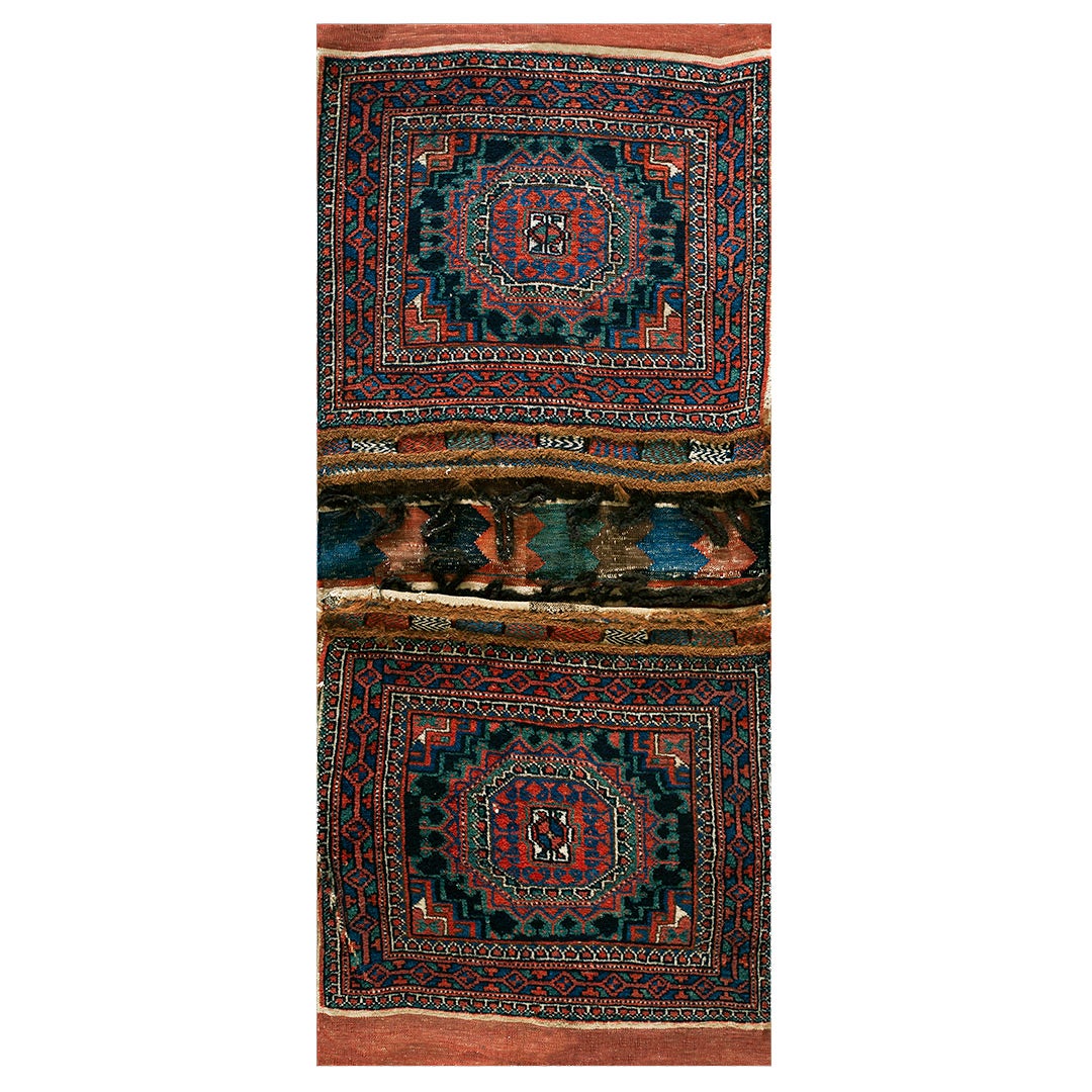 Early 20th Century S. Persian Double Saddle-Bag Carpet ( 2'4" x 4'9" - 72 x 145) For Sale
