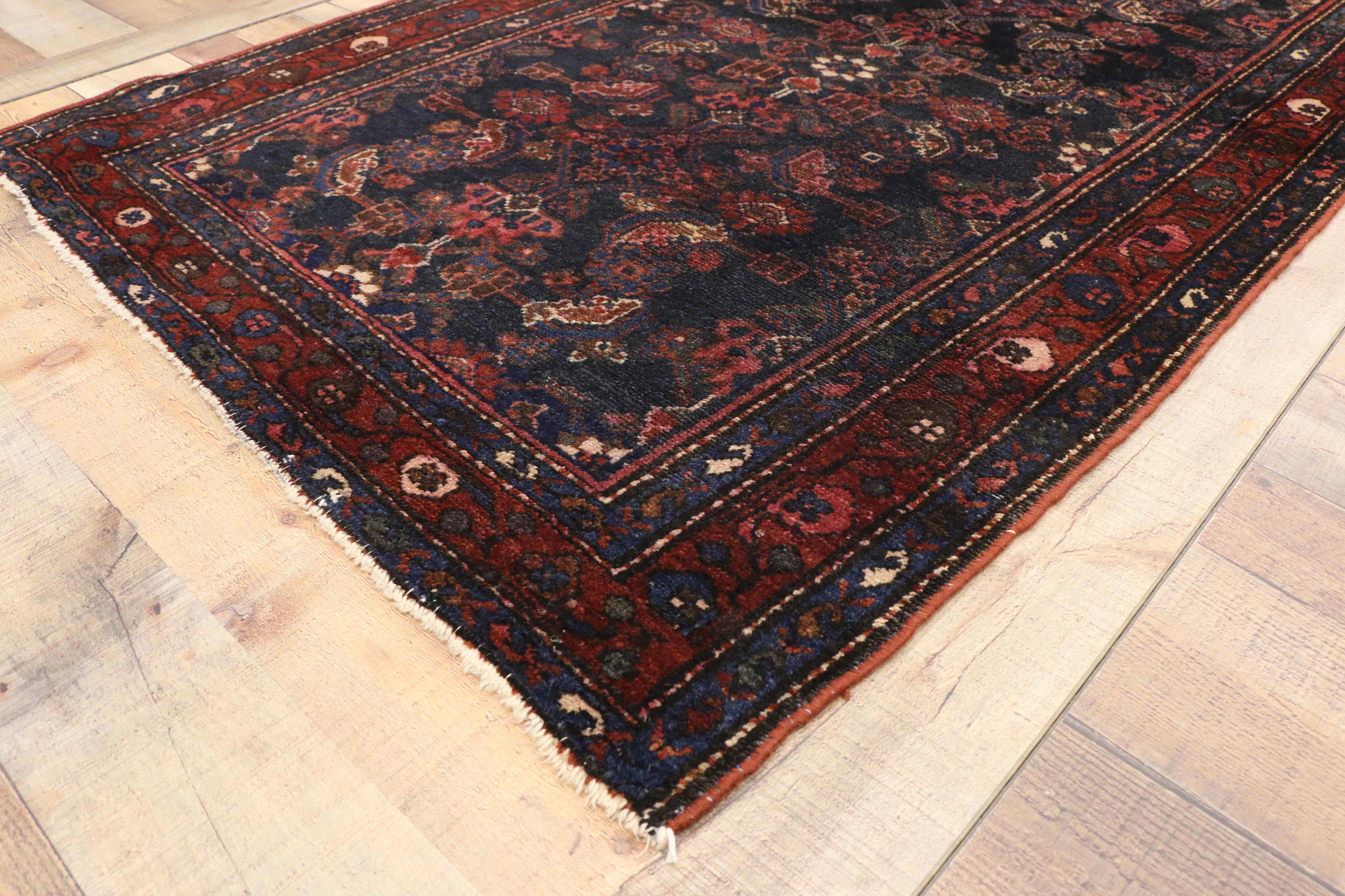 20th Century Antique Persian Hussainabad Hamadan Accent Rug with Victorian Style For Sale