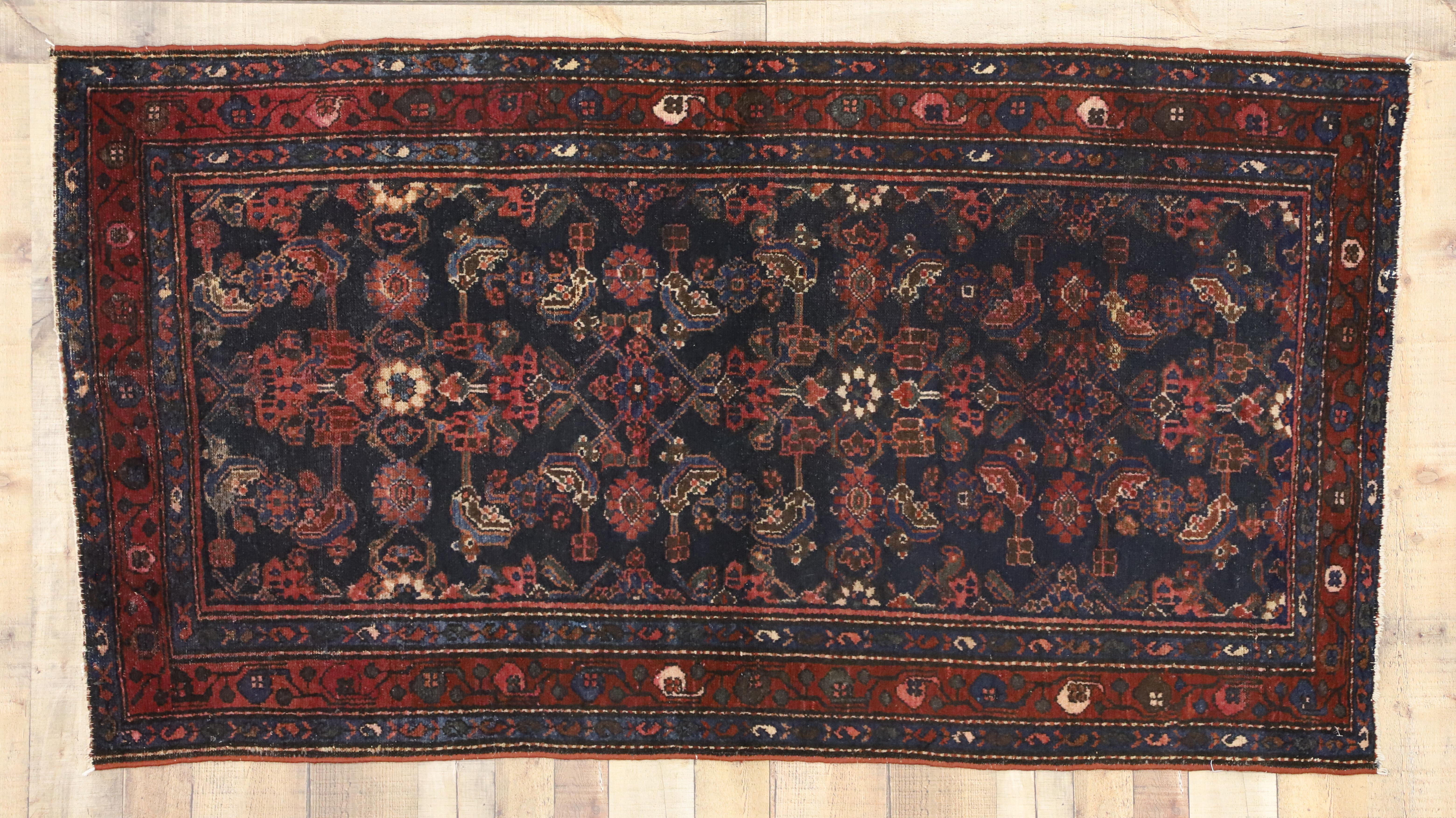 Wool Antique Persian Hussainabad Hamadan Accent Rug with Victorian Style For Sale
