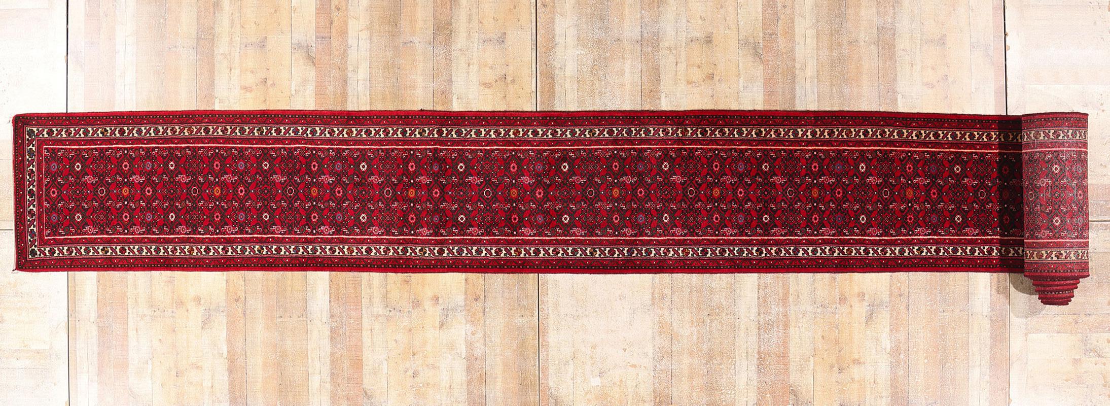 Antique Persian Hussainabad Hamadan Rug Runner with Traditional Style For Sale 3