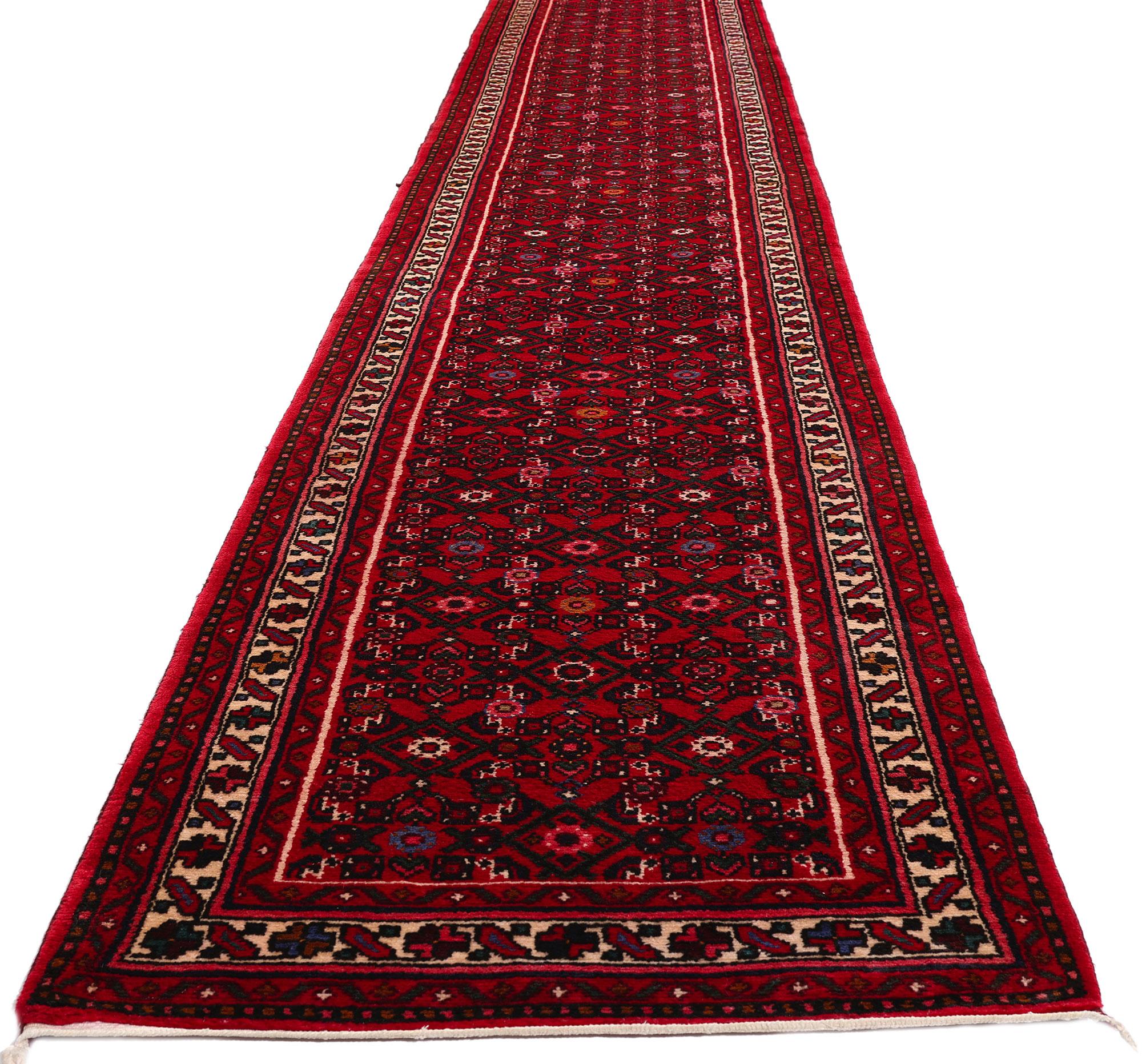 Malayer Antique Persian Hussainabad Hamadan Rug Runner with Traditional Style For Sale
