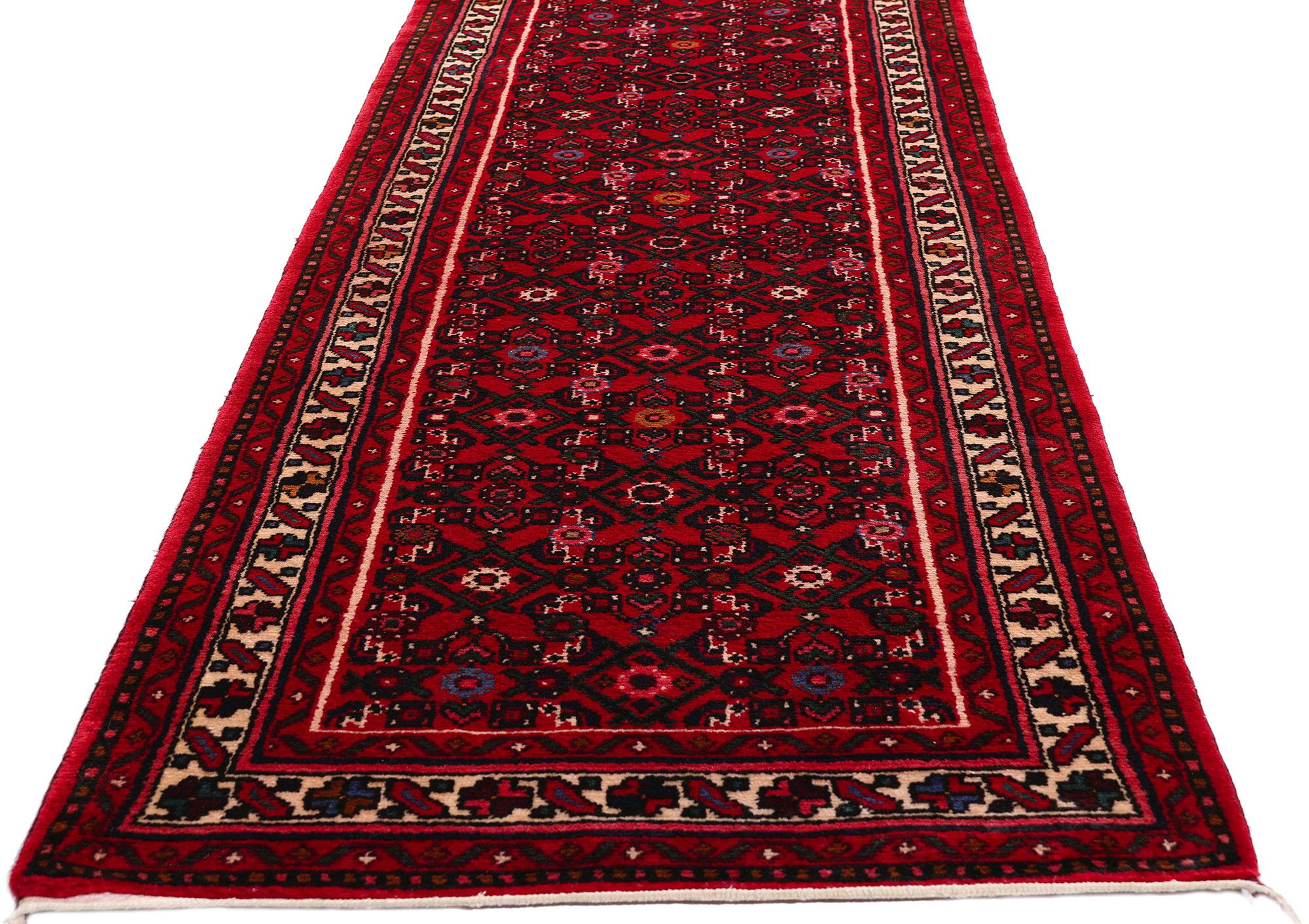 Hand-Knotted Antique Persian Hussainabad Hamadan Rug Runner with Traditional Style For Sale