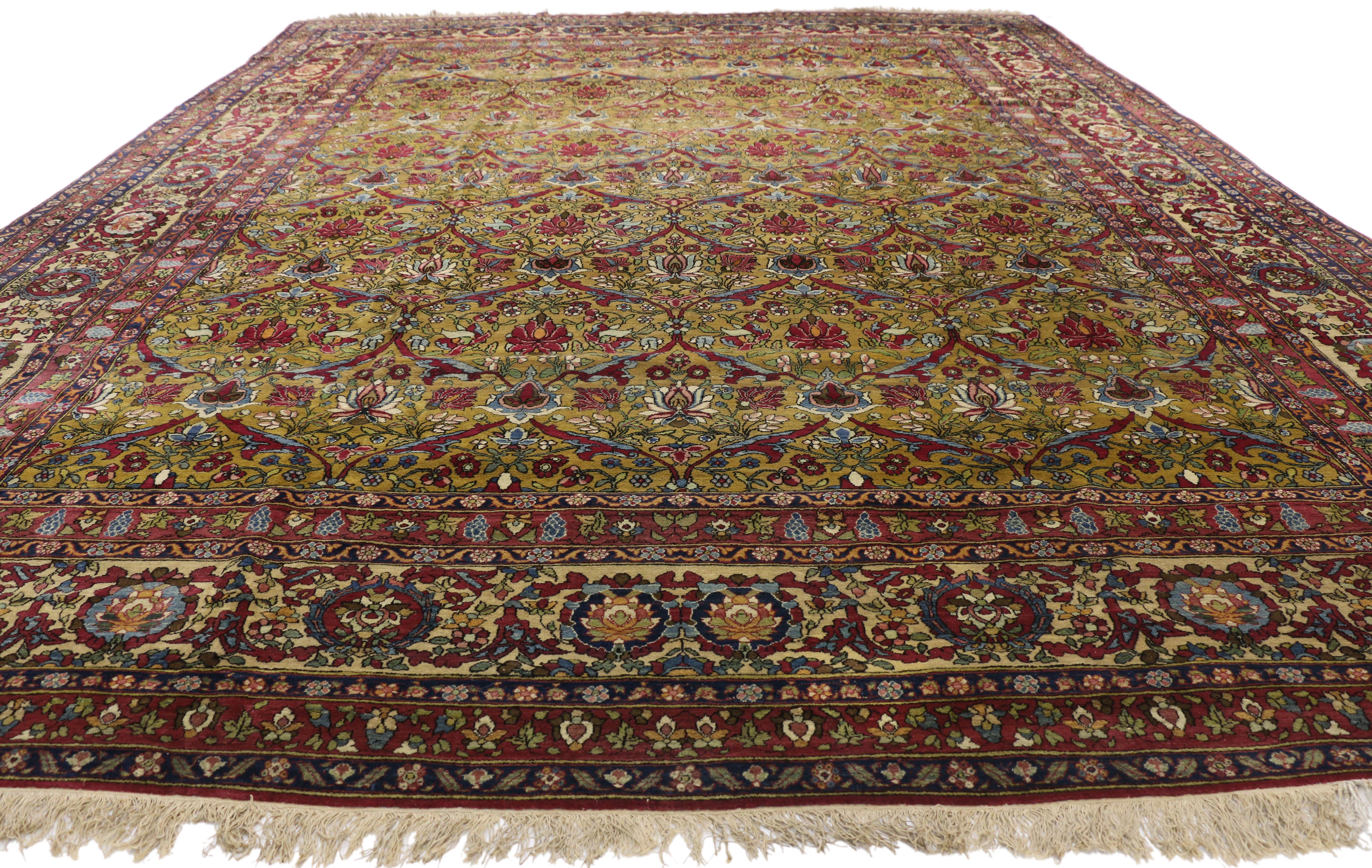 Hand-Knotted Antique Persian Isfahan Rug, Old World Charm Meets French Baroque Style For Sale