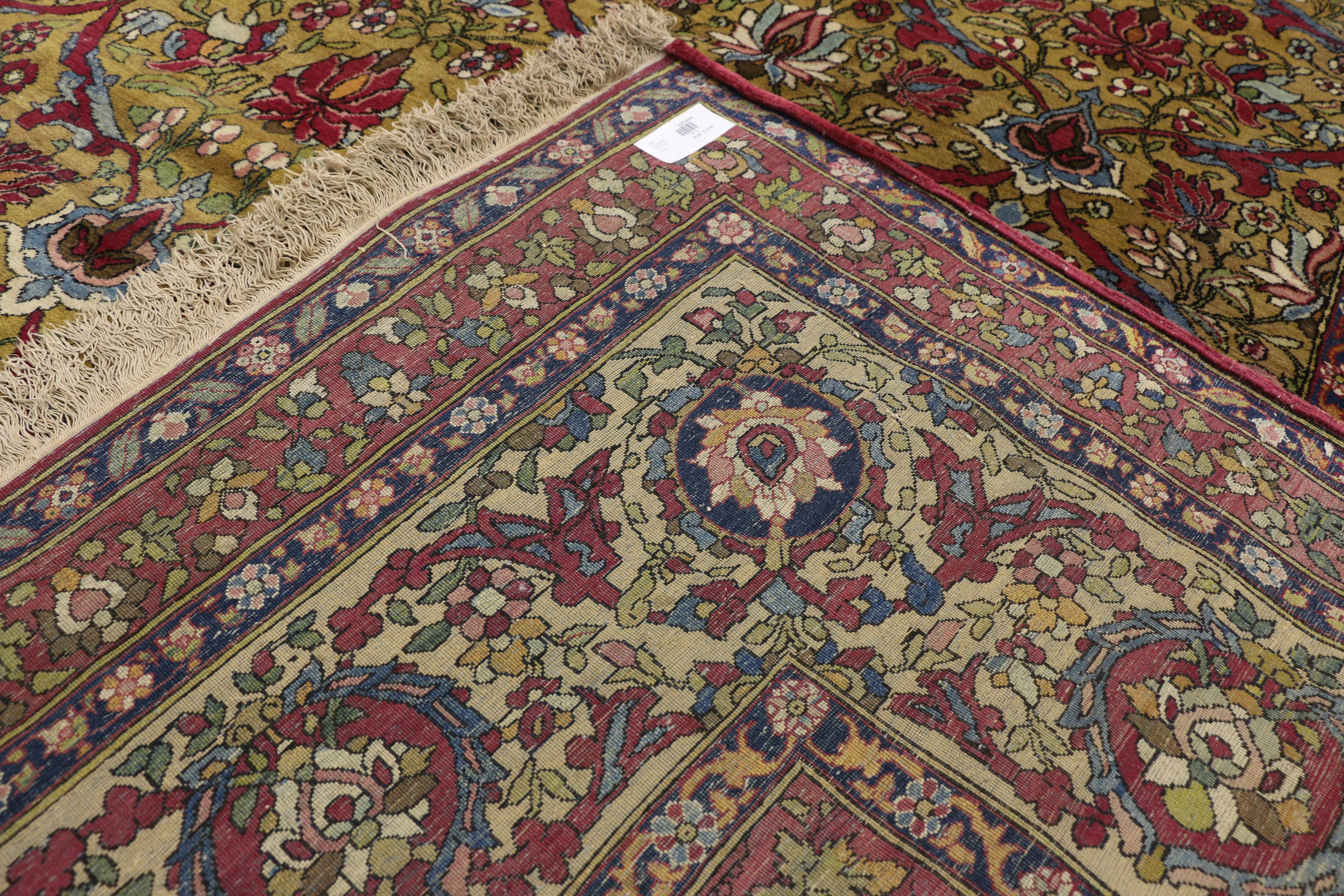 19th Century Antique Persian Isfahan Rug, Old World Charm Meets French Baroque Style For Sale