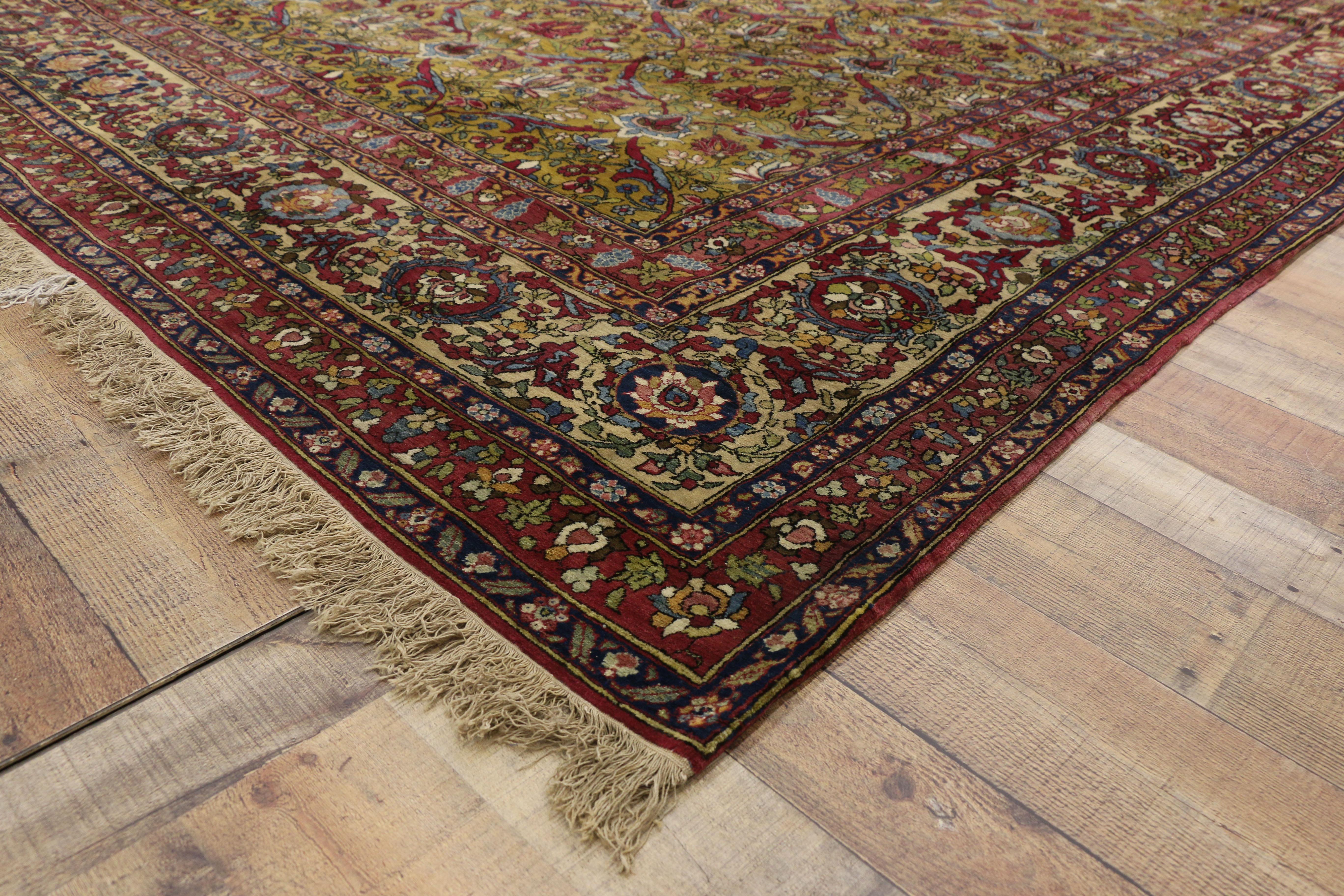 Wool Antique Persian Isfahan Rug, Old World Charm Meets French Baroque Style For Sale