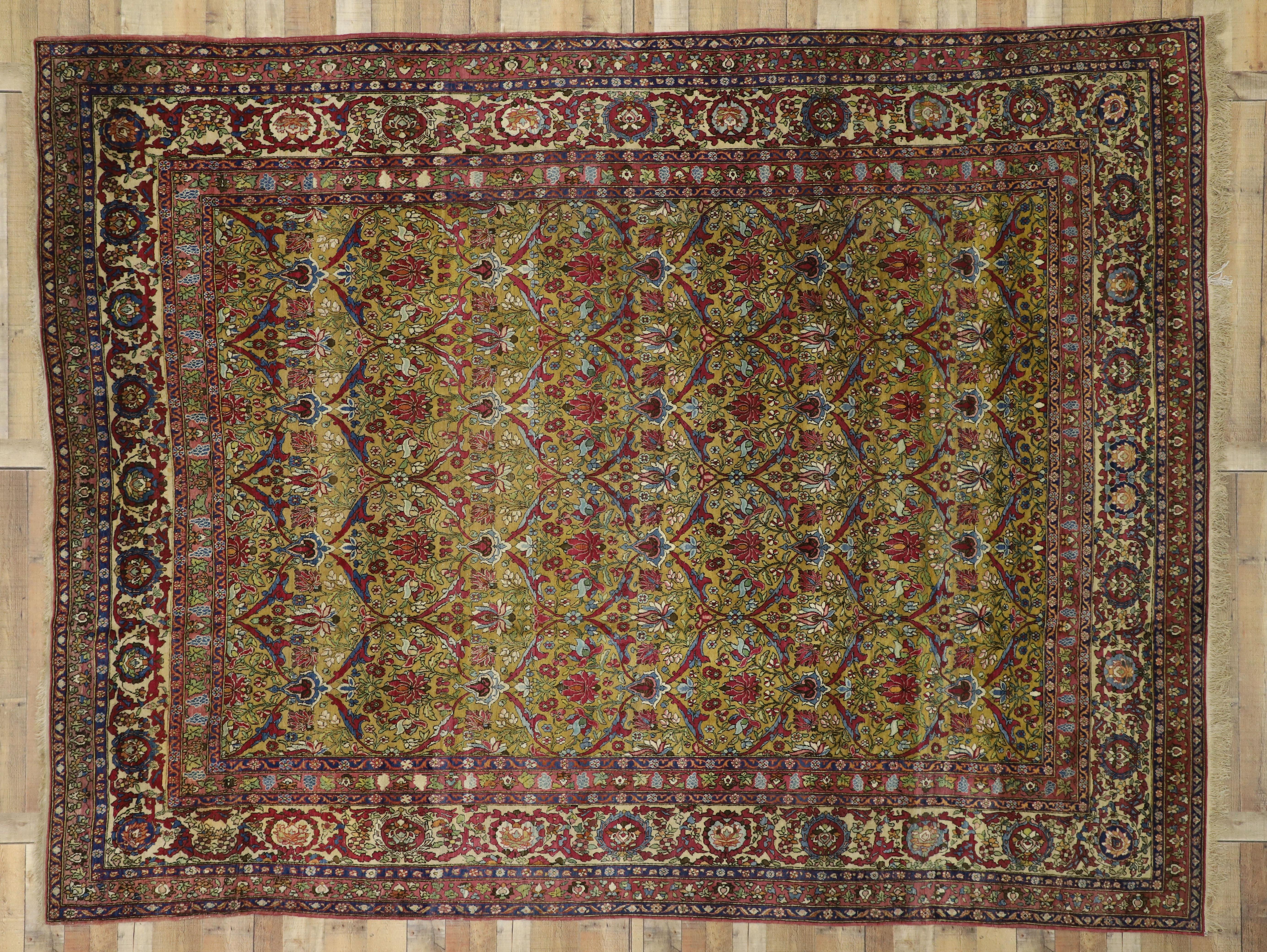 Antique Persian Isfahan Rug, Old World Charm Meets French Baroque Style For Sale 2