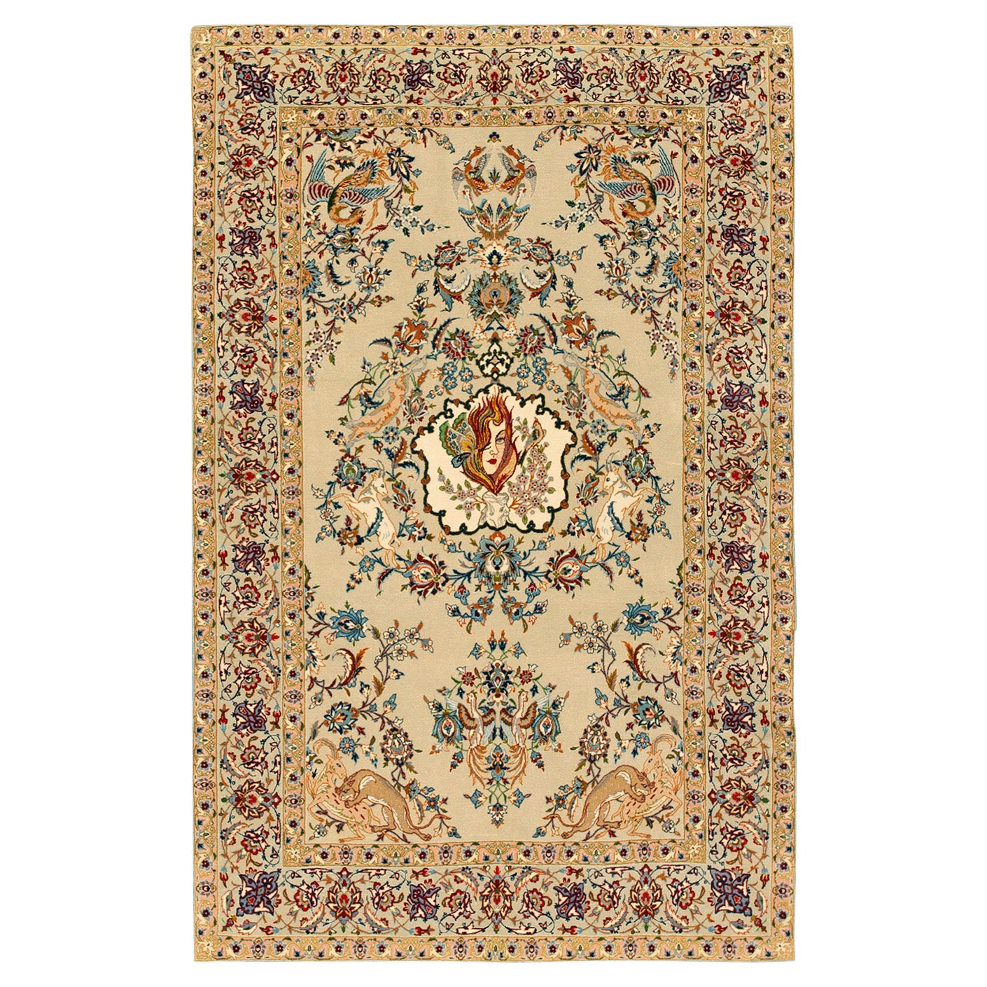 Tapis persan ancien d'Ispahan de style persan 3' 5'' x5' 3''